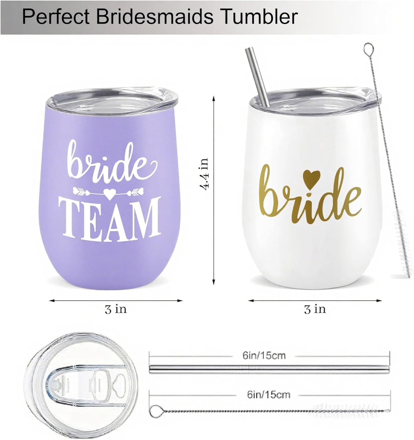 Bride Squad Bachelorette Party Cups 10 Pcs Team Bride Cups Bridesmaid Gifts Tumblers 12 Oz Insulated Cups with Lid and Straw(Lavender)