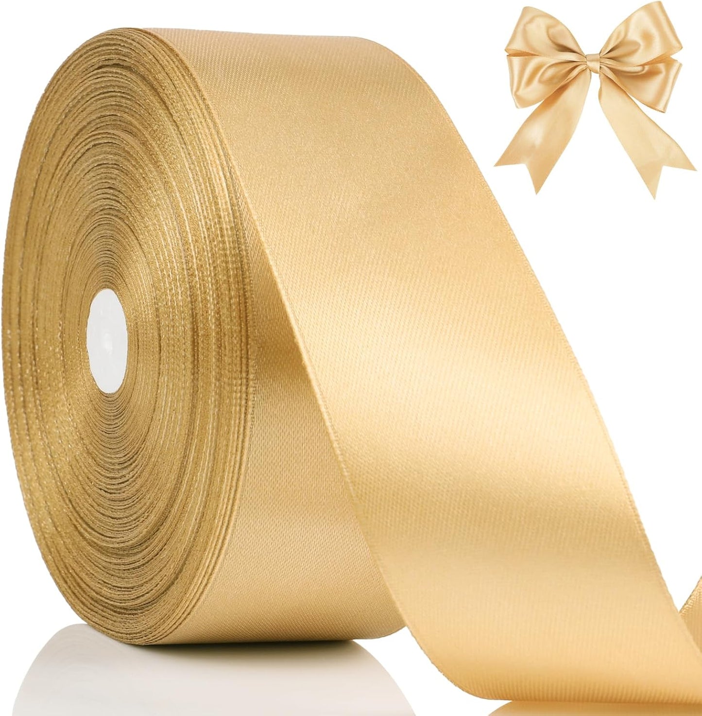 NESCCI 100 Yards Ribbon,1-1/2 Inch Champagne Gold Satin Ribbon,Single Face Satin Ribbons,Perfect for Gift Wrapping,Wedding Decoration,Handmade Bows, Wrapping Bouquet, Halloween, Christmas