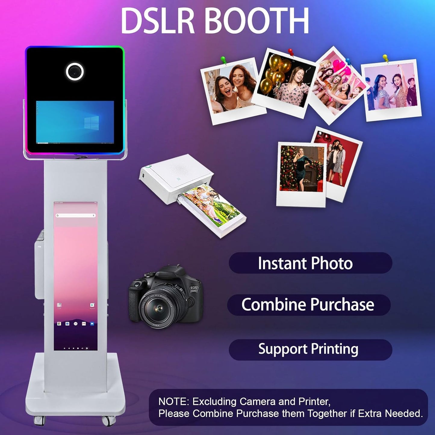 Portable Photo Booth with 15.6''and 29''LCD Touch Screen Selfie Photobooth Machine for Events Wedding Party Rental Christmas Flight Case (Machine+Mini Printer)