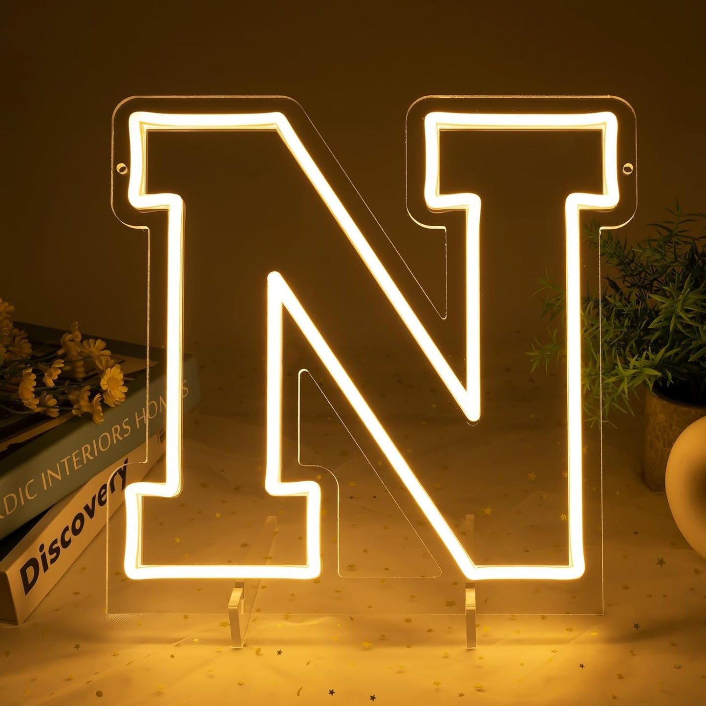 Light Up Letters N, Led Marquee Letter Lights Neon Sign, 13.2" Height Decorative Lighted Alphabet Number, Battery/USB Powered Led Letters Lights for Wedding, Birthday, Party, Christmas or Home Decor