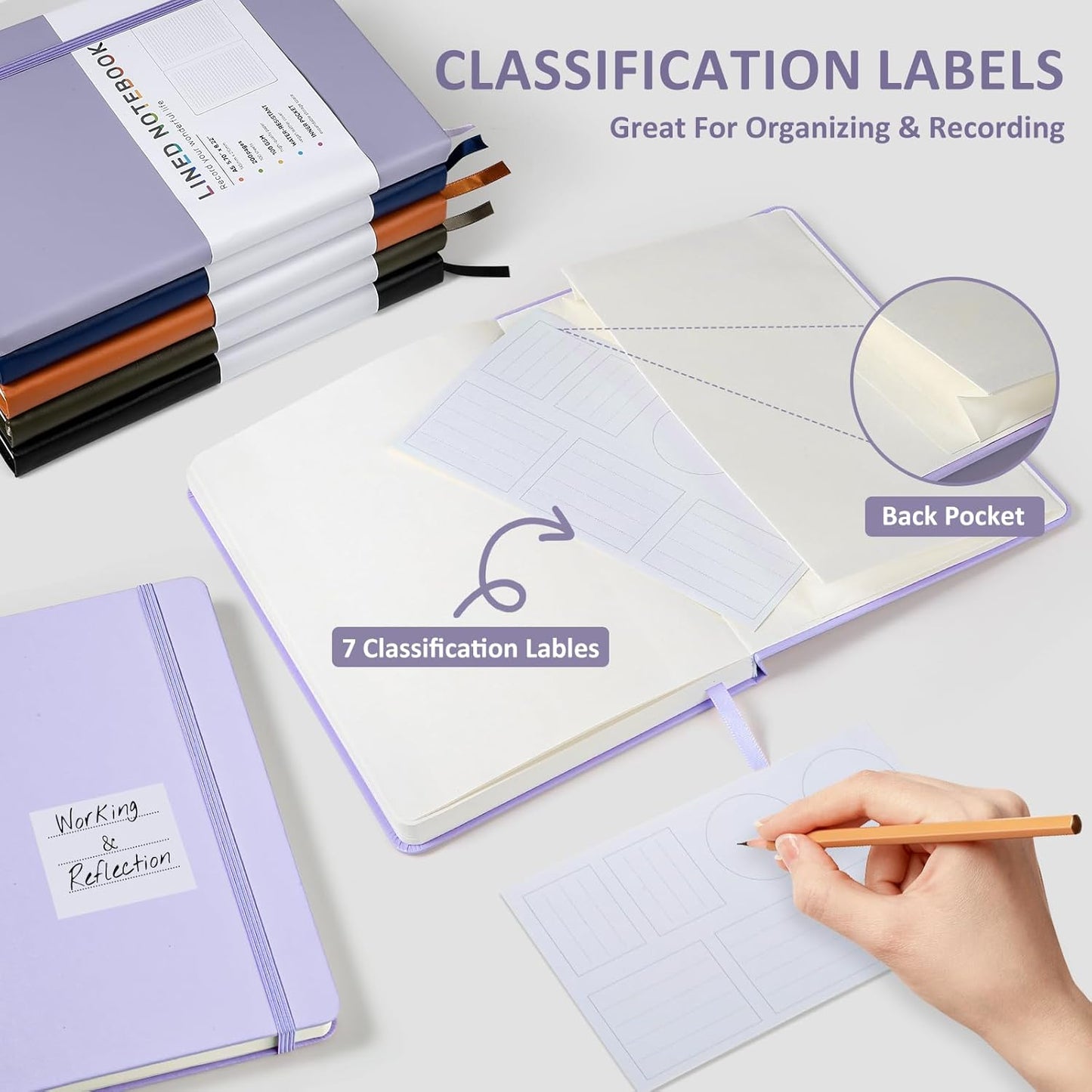 Lined Journal Notebook for Women Men, 200 Pages A5 Hardcover Leather Journals 5.7” x 8.3”, A5 College Ruled Notebooks with 100 GSM Thick Paper for Writing,Travel,School,Office,Work,Business(Purple)