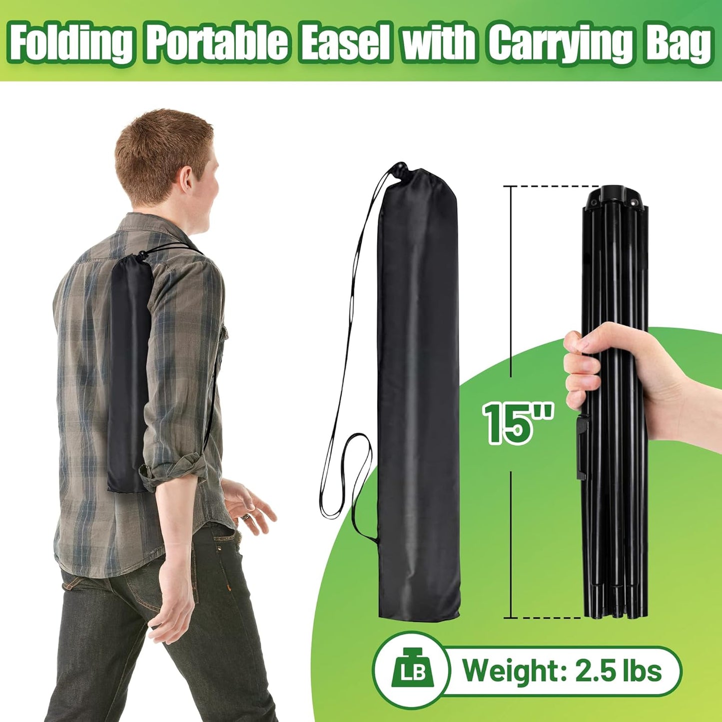 Easel Stand for Sign - 63" Display Easel for Wedding Sign Stand Poster Stand, Lightweight Adjustable Poster Easel for Painting, Portable Easel Stand with Carrying Bag, Black 1Pcs