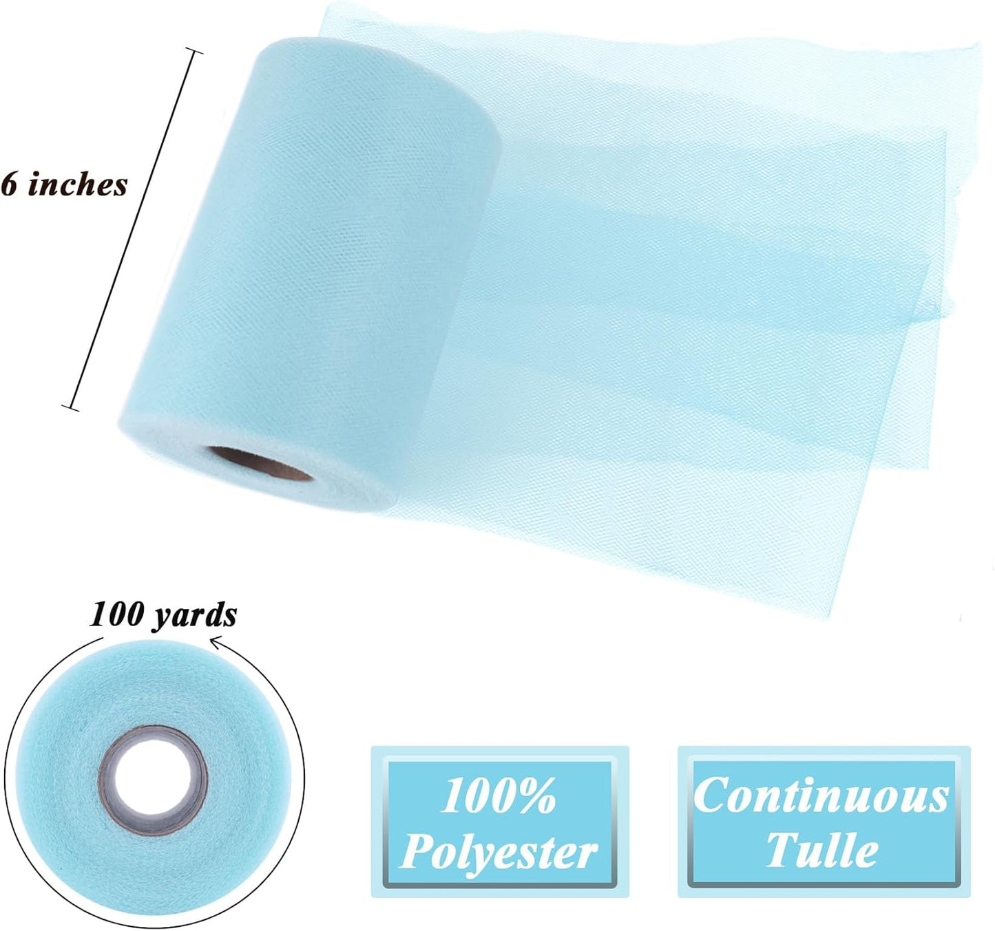 Soft Blue Tulle Fabric Roll 6" by 100 Yards (300 ft) Soft Tulle Spool for DIY Crafting Favor Supplies, Tutus, Wedding, Party Decorations, Gift Wrapping