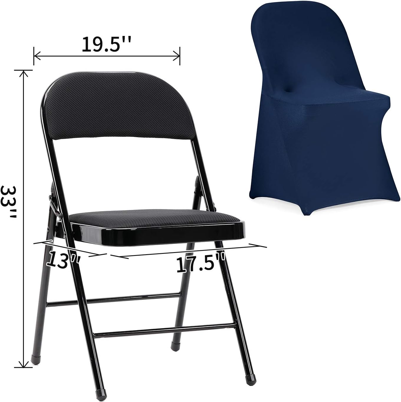 Peomeise Stretch Spandex Folding Chair Cover for Wedding Party Dining Banquet Event (Navy,25pcs)