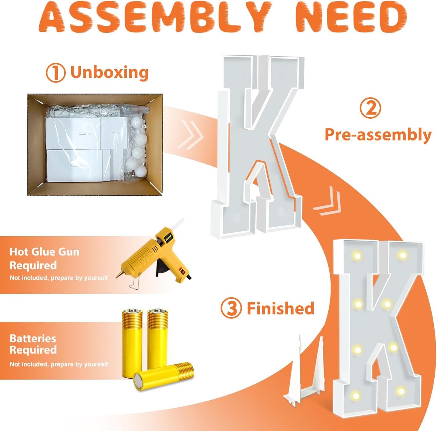 3FT Marquee Letters K, Party Decoration Large Marquee Light Up Letters, Pre-cut Foam Board Letter Set for Birthdays Baby Shower Wedding Event Bridal Shower Engagement Anniversarty Party Decor