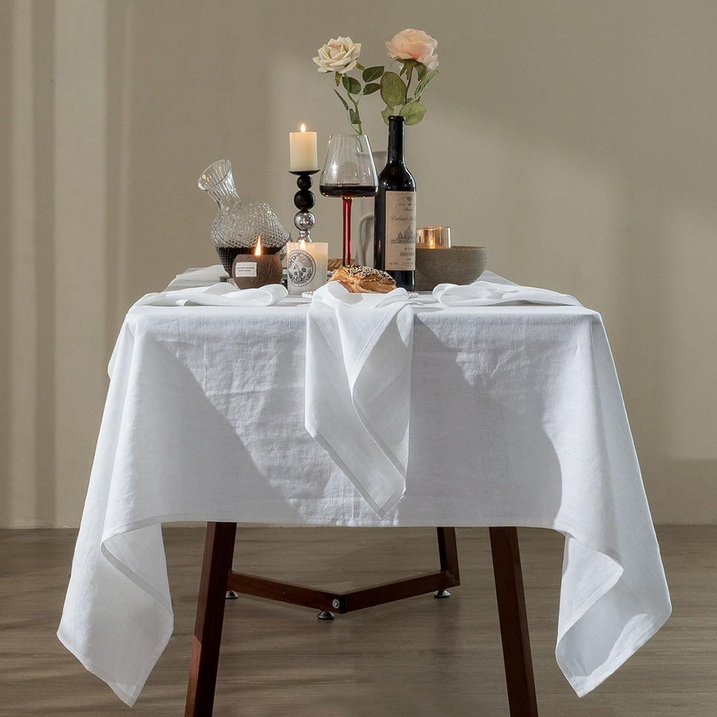 Talasily Linen Tablecloth 100% Pure Linen Table Cloth 60x108 Inches Rectangle Tablecloths Washable Cloths for Kitchen, Dining, Buffet Parties, Holidays, Picnic, Weddings and Restaurants-White