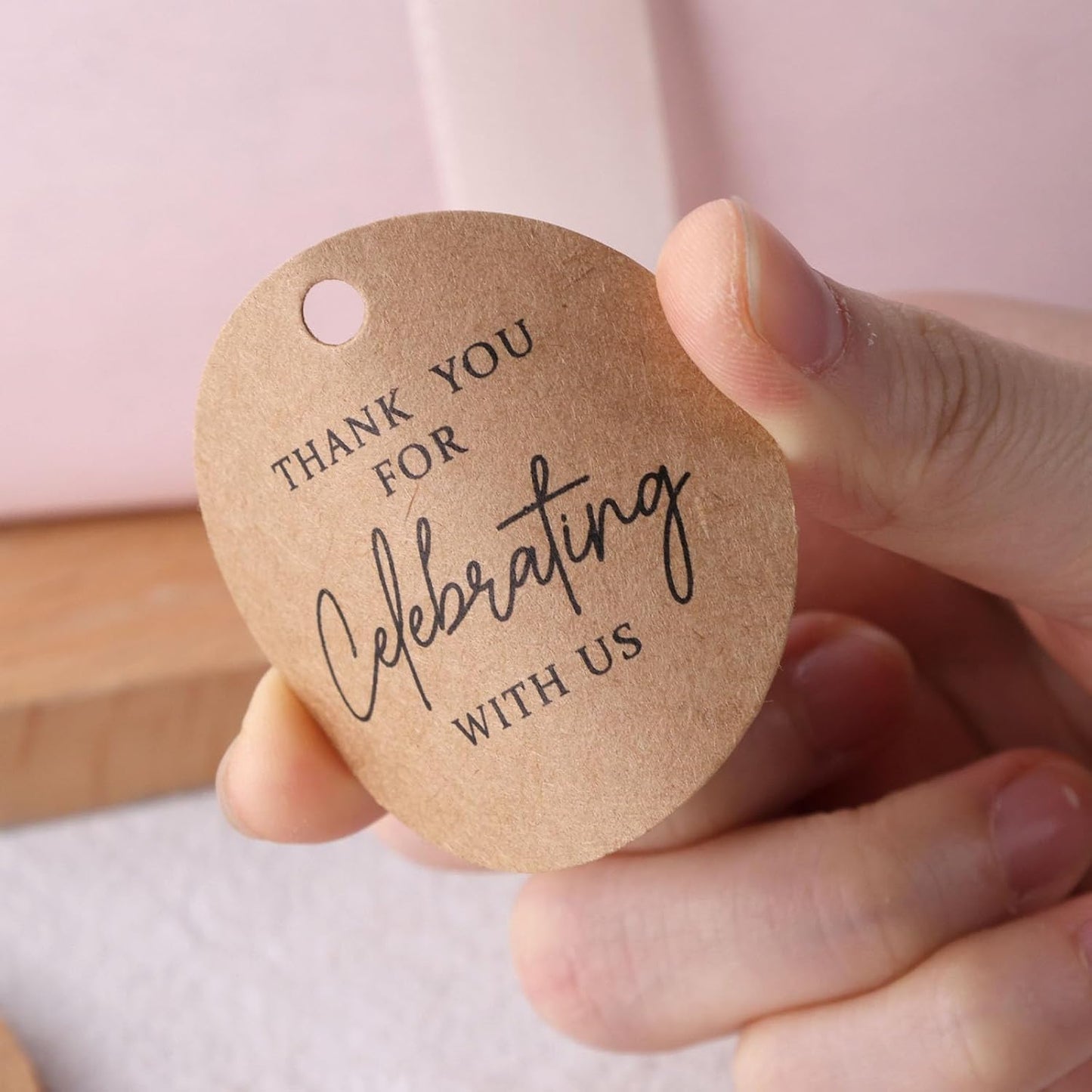 SallyFashion 120PCS Thank You Tags, 2inch Brown Round Gift Tags with String, Perfect for Gift Wrapping, Wedding Parties, Baby Shower