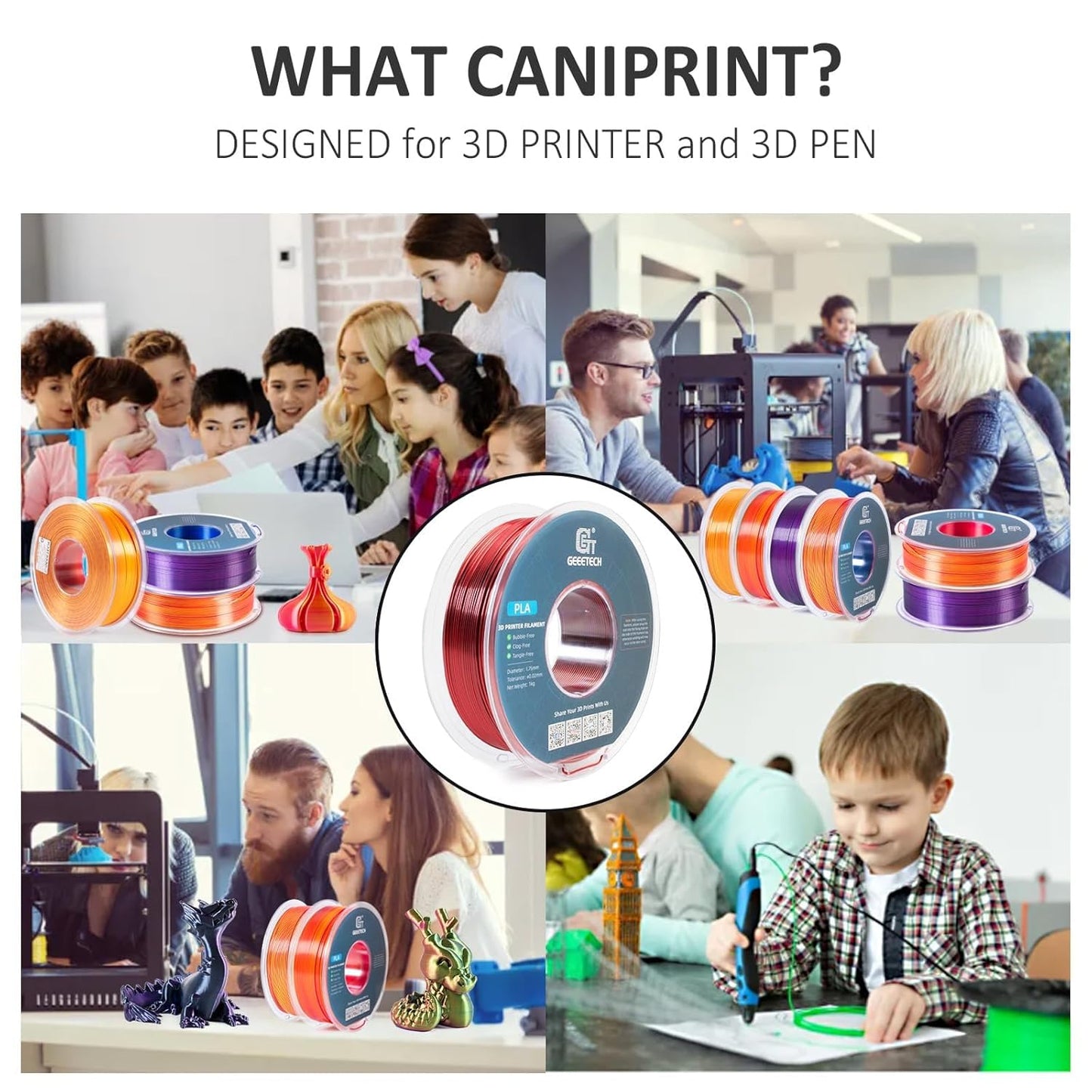 Geeetech Silk PLA Filament 1.75mm Silk Dual Color Filament, Coextrusion Dichromatic Metal-Like Shiny Consumable 1kg (2.2lbs) 1 Spool, Dimensional Accuracy +/- 0.02 mm, Black Red