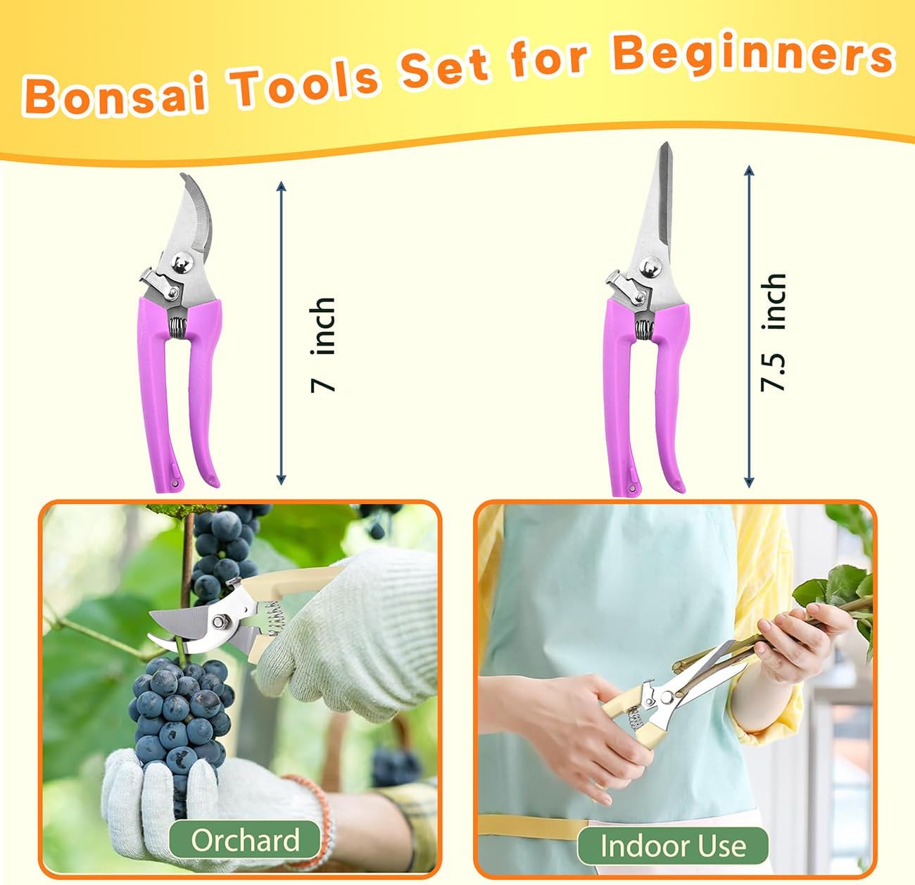 Bonsai Tools Set for Beginners, Bonsai Tree Kit with Training Wire, Scissors, Pruning Shears, Repotting Kit, Indoor Plant Tools Starter Kit (Purple with saws)