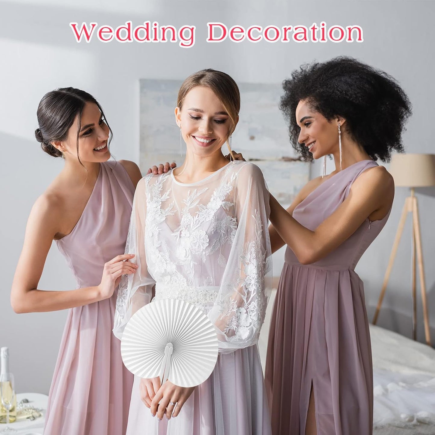 Handepo 200 Pieces Wedding Fans Folding Paper Fans Paper Fans Round Shaped Folding Fans Handheld Fan with Plastic Handle for Wedding Celebration Birthday Party Favor (White)