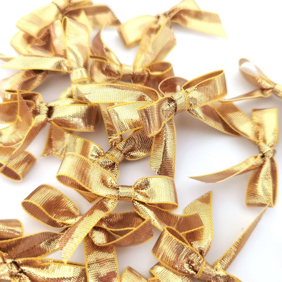 50pcs 1-1/2" Gold Satin Ribbon Bows Without Twist Ties for Gift Wrapping Packing Christmas Decoration (Gold)