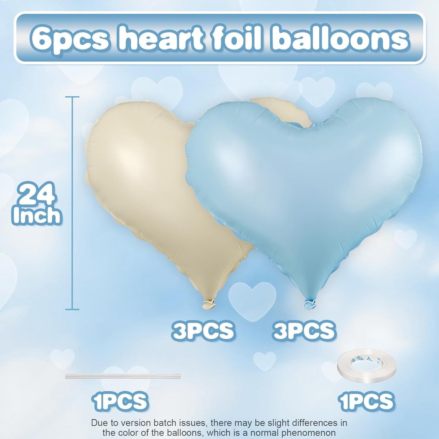 Blue White Heart Balloons,24Inch Large Cream White Heart Foil Balloons for Valentine's Day Birthday Baby Shower Anniversary Party Decorations