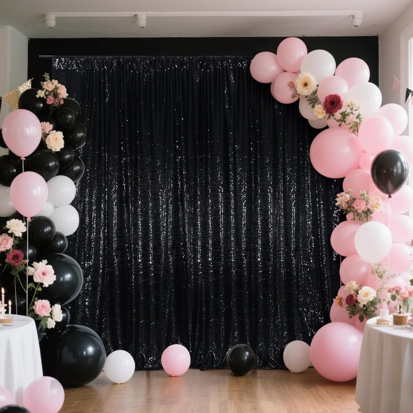 SquarePie Sequin Backdrop Less See Through Thick Background for Party Halloween Glitter Curtain 20FT x 10FT Black