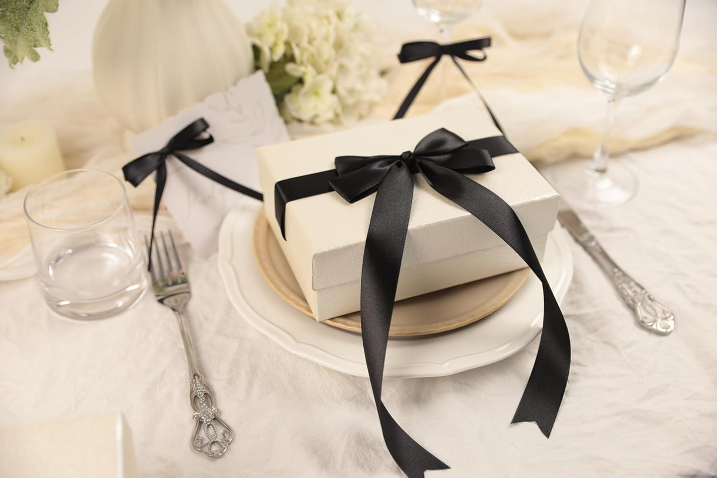 Black Satin Ribbon 1 inch X Continuous 100 Yards, Single Face Polyester Ribbon Perfect for Gift Wrapping, Flower Bouquet, Wedding Decor, Crafts, Bow Making, Sewing and More