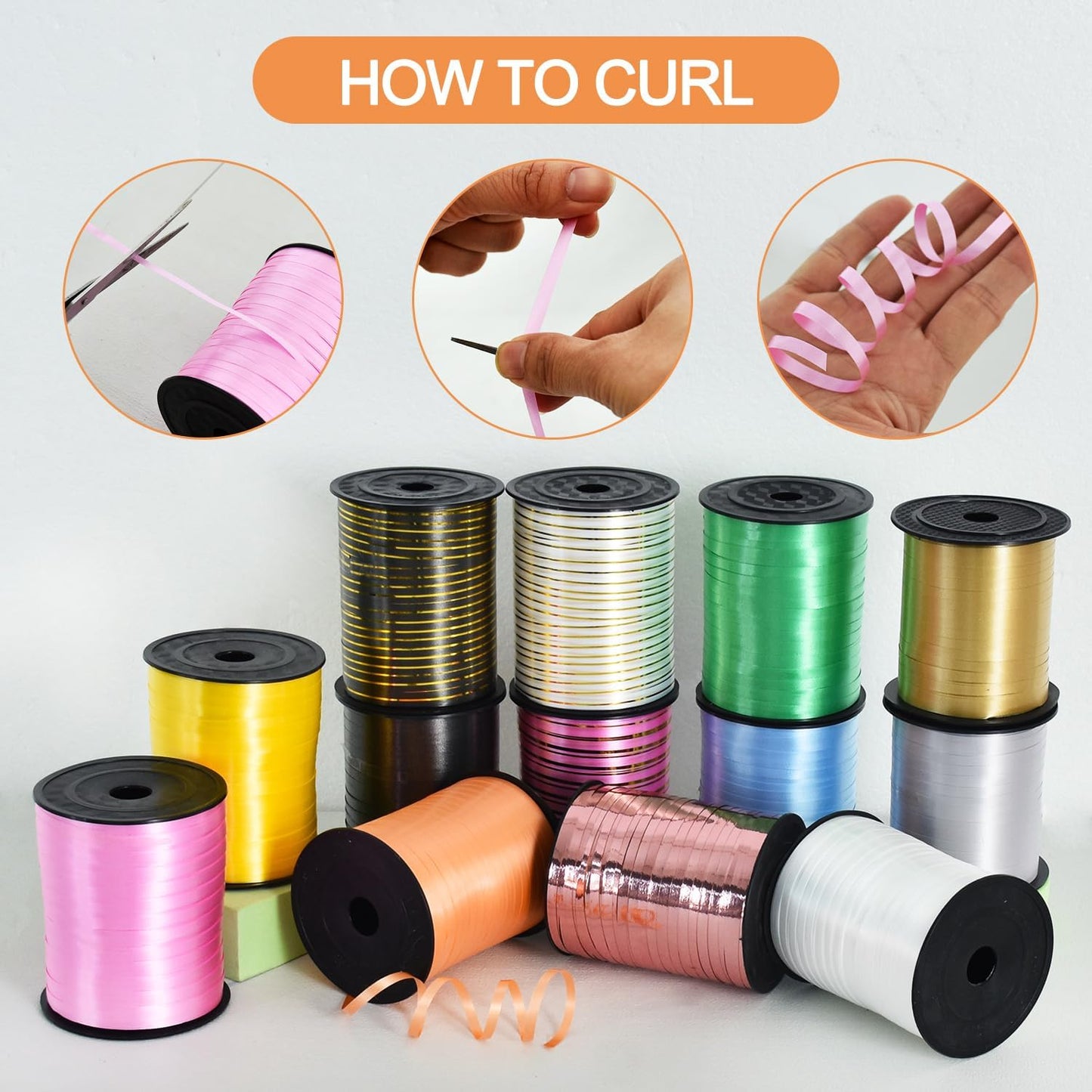 TONIFUL 500 Yards Curling Ribbon-Balloon Ribbon-Balloon String for Art&Craft Decor,Gift Wrapping,Ribbons and Bows for Christmas New Year Halloween Birthday Gifts Graduation Supplies (Orange)