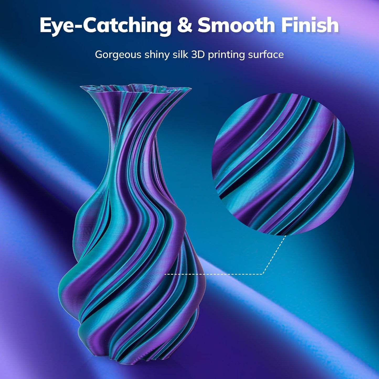 AMOLEN Silk PLA 3D Printer Filament, Dual Color Blue Green & Dark Violet PLA 1.75mm, Shiny Color Change Filament 3D Printing PLA Filament for Most FDM 3D Printer, 1kg Spool(2.2lbs)