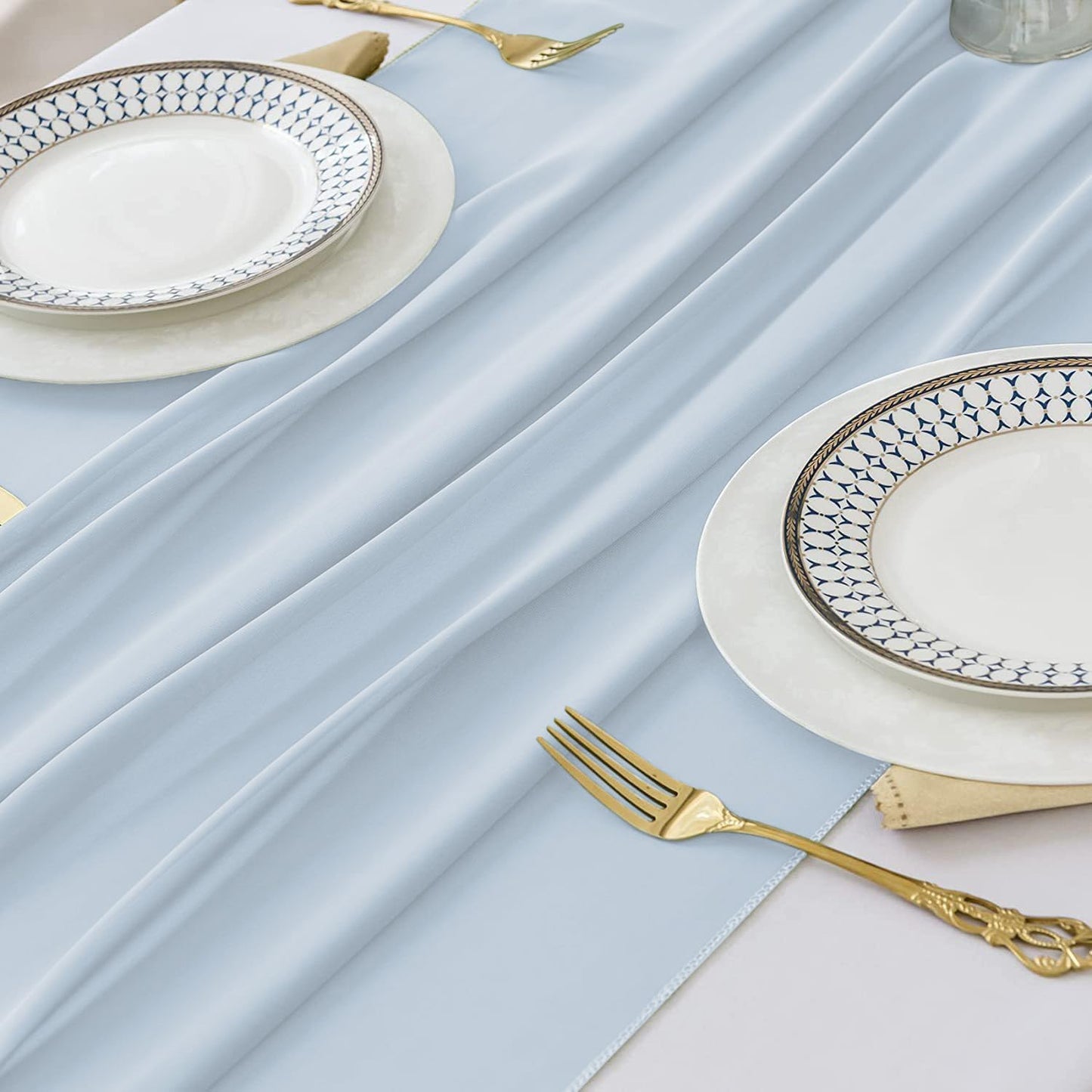 2 Pack 10 Ft Chiffon Table Runner Baby Blue Gauze Long Table Runners 27x120 Inches Sheer Tulle Table Runner for Rustic Wedding Reception Bridal Shower Decorations Birthday Party