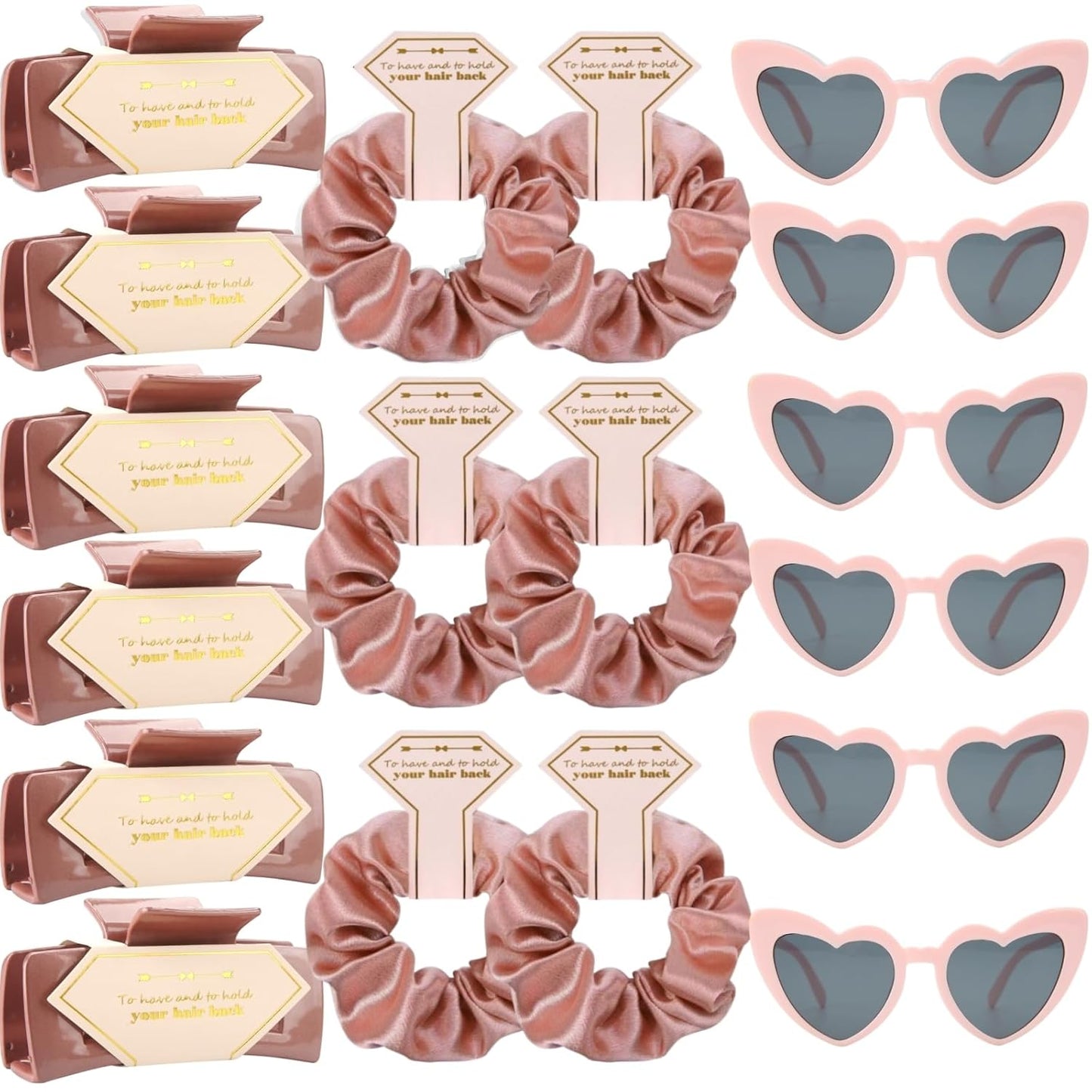 18pcs Bridesmaid Scrunchies Proposal Gifts Bachelorette Hair Claws Clips Girls heart sunglasses for Wedding Party Favors (Rose gold)