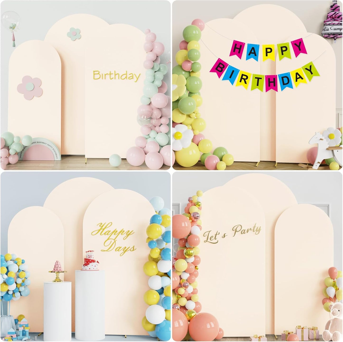 Fomcet Wedding Arch Cover 7.2FT, 6.6FT, 6FT Beige Spandex Fitted Fabric Arch Backdrop Cover Set of 3 Round Top Chiara Backdrop Stand Covers for Wedding Ceremony Birthday Party Baby Shower Decor