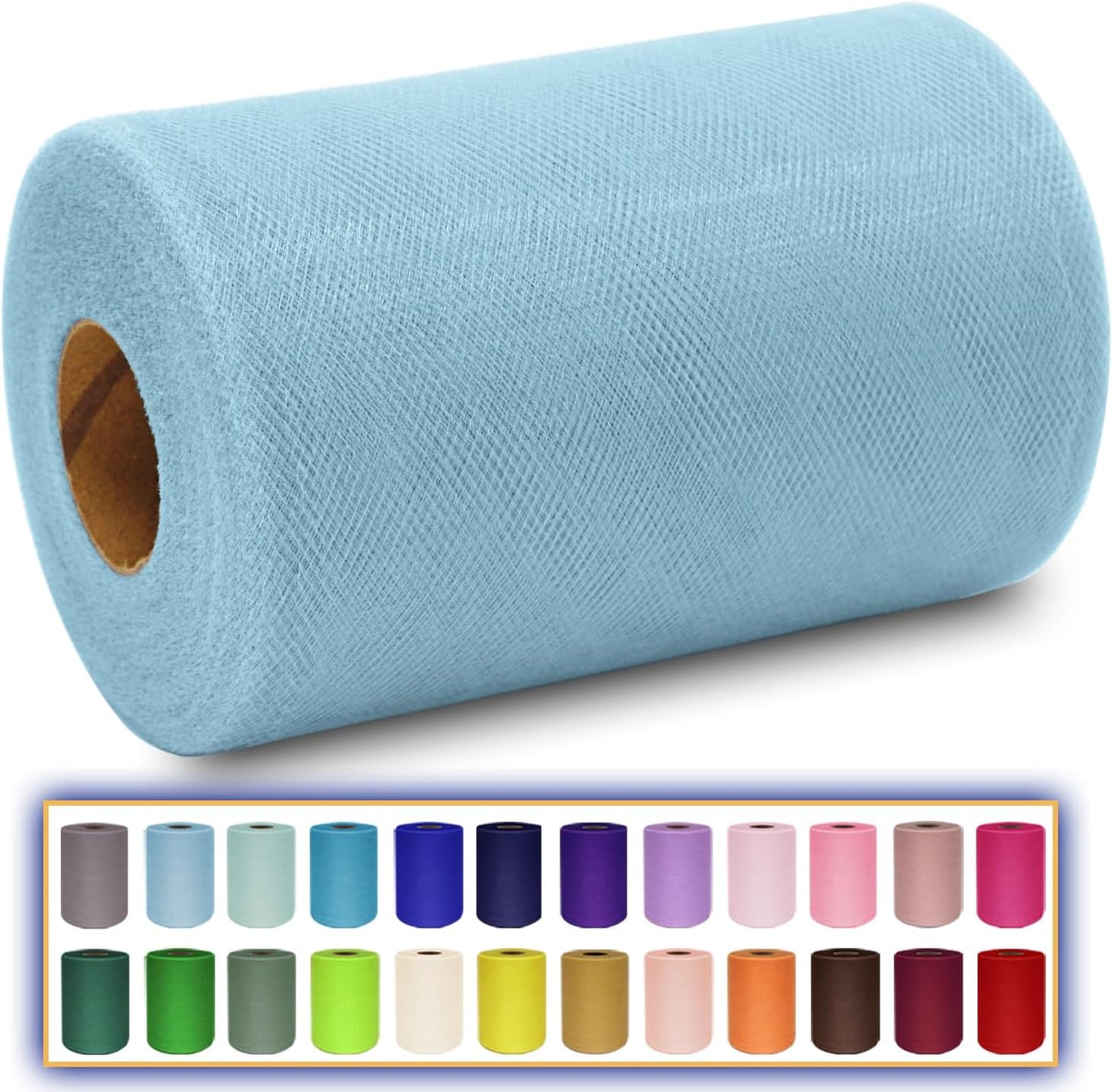 Light Blue Tulle Fabric Roll 6 Inch X 300 FT (100 Yards) Matte Tulle Ribbon Netting Mesh Spool for DIY Tutu Skirt Wedding Bow Gift Wrapping Baby Shower Christmas Party Halloween Decorations