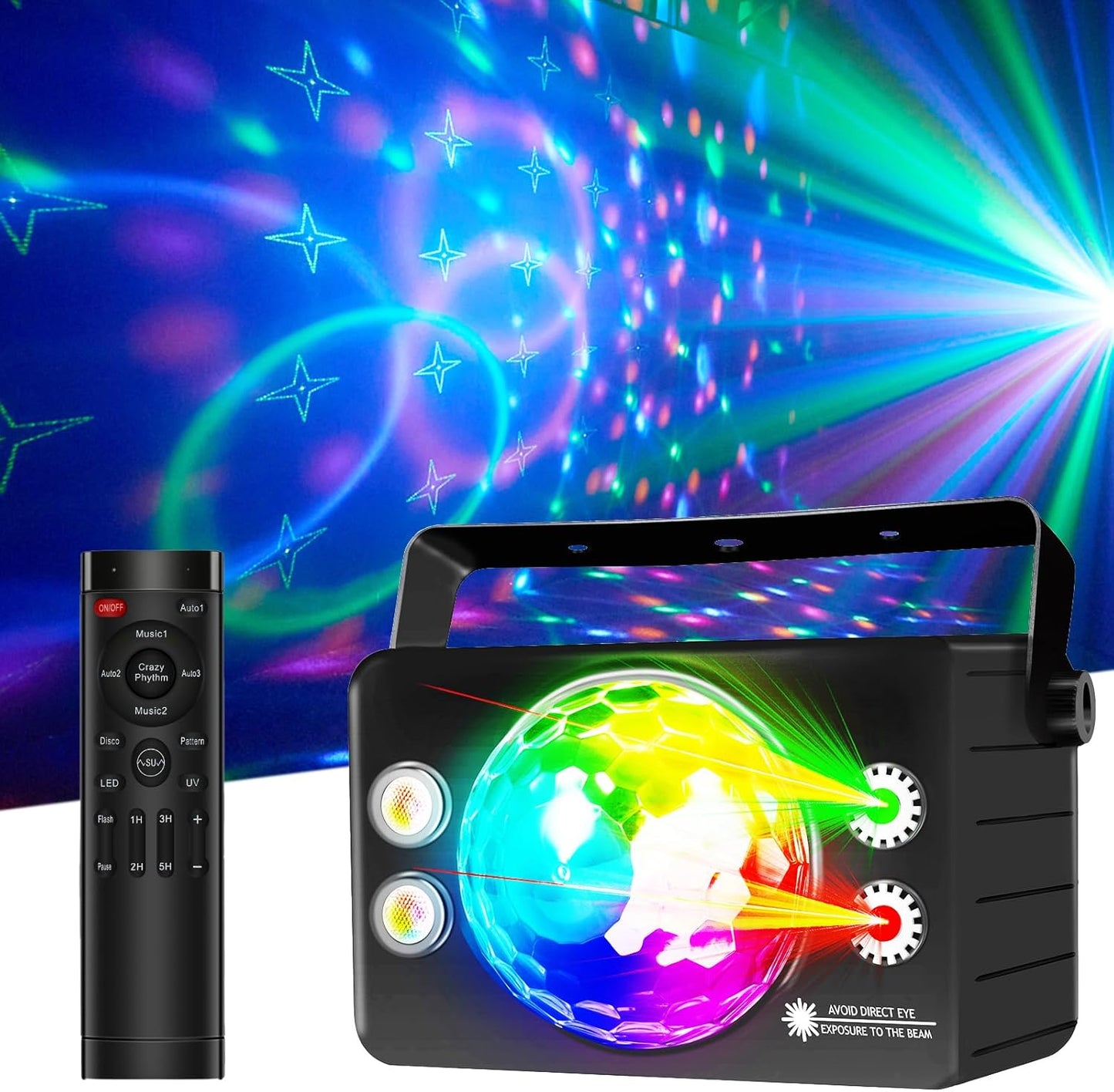 Disco Ball Light Party Lights DJ Disco Lights LED Stage Strobe Light Sound Activated with Remote Control for for Parties Xmas Club Bar Gift Birthday Rave Holiday Christmas Dance Room