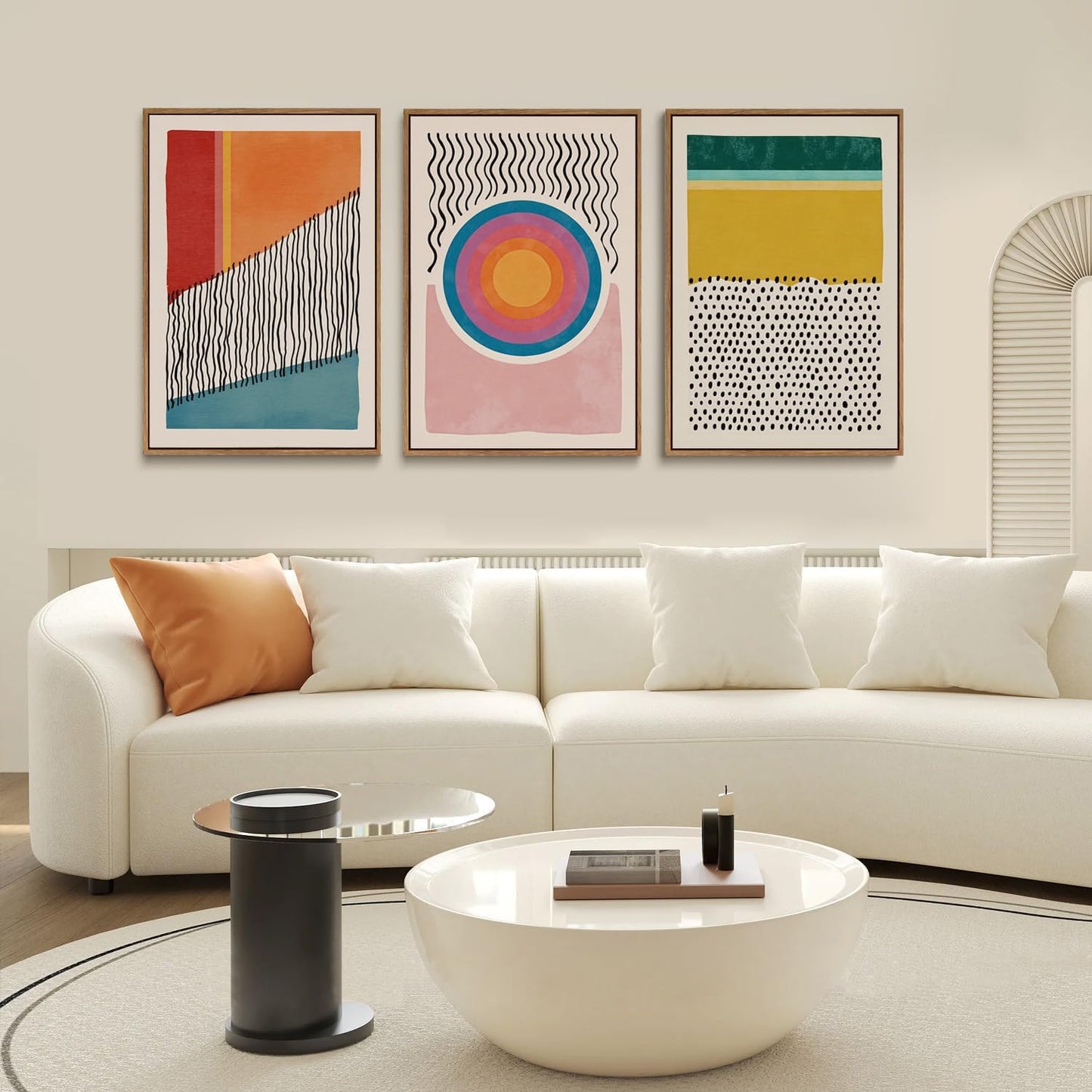 myusuar 3 Piece Large Modern Abstract Canvas Framed Wall Art For Living Room, Midcentury Minimalist Boho Wall Art Decor Posters Prints For Bedroom Office, 24x36in