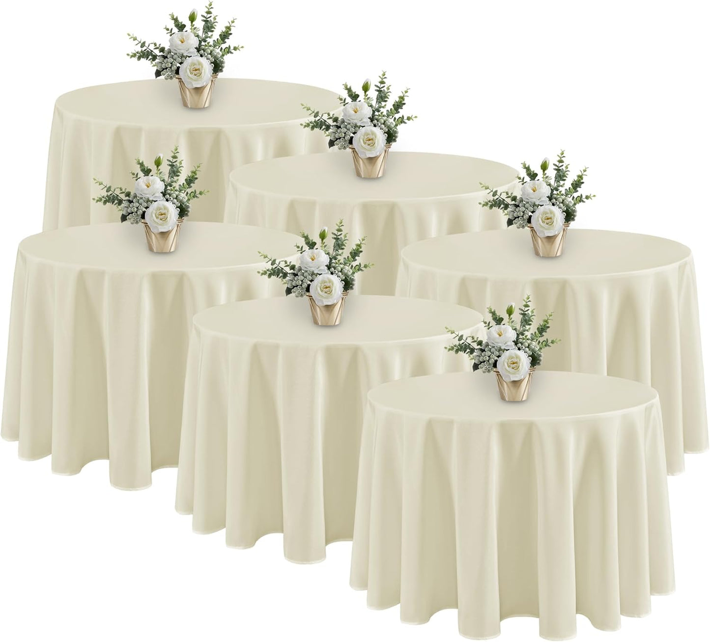 Fitable 6 Pack Ivory Tablecloths for Round Tables-108 Inches in Diameter-Stain Resistant and Washable Table Clothes,Polyester Fabric Covers Wedding,Party,Banquet,Formal Events (130g-QW6P-108Ivory)