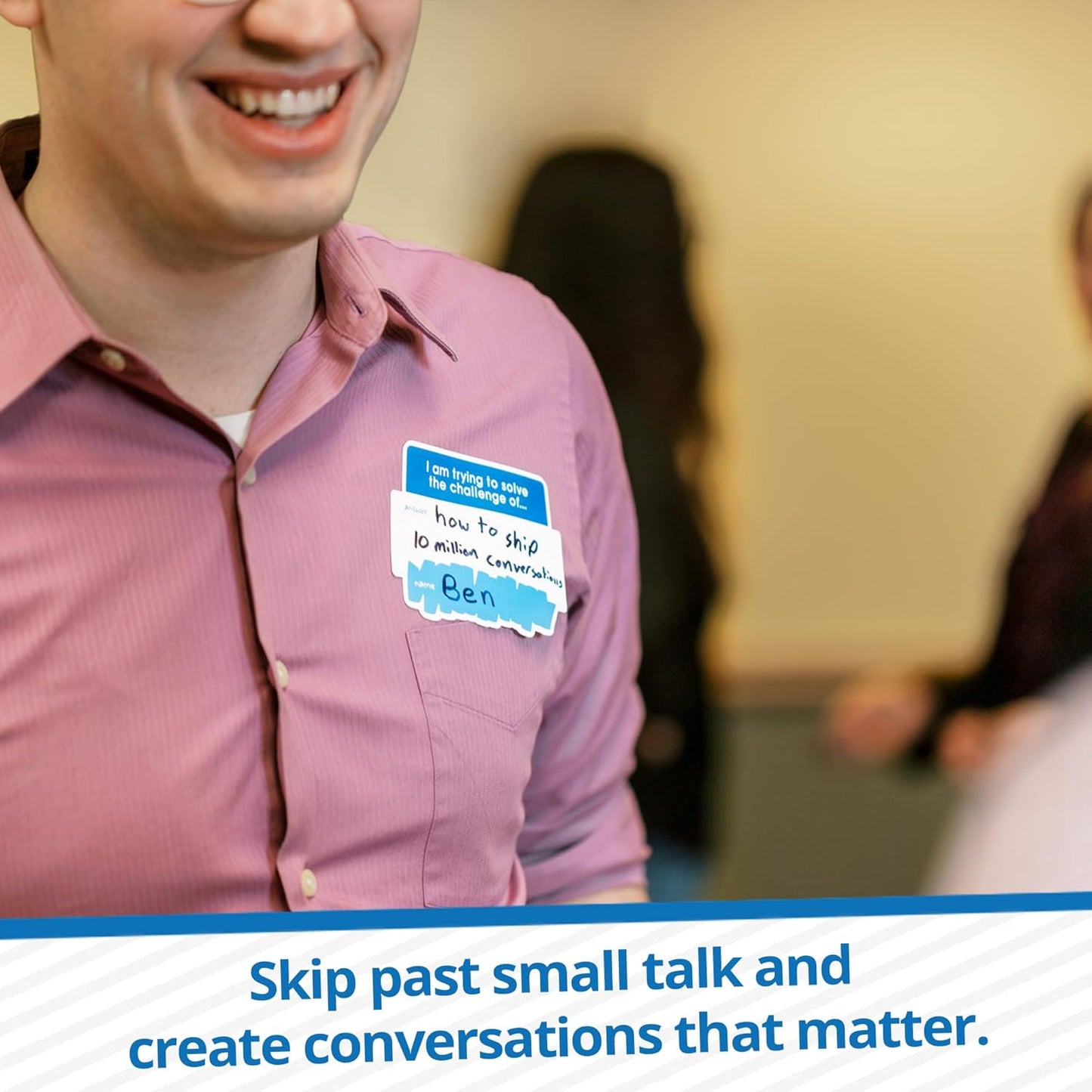 We! Connect Name Tag Stickers (150 PCS) - Easy-to-Write Name Stickers with Conversation Starters - Ideal for Networking, Ice Breakers & Adult Educational Team Building Games - Self-Adhesive Tags