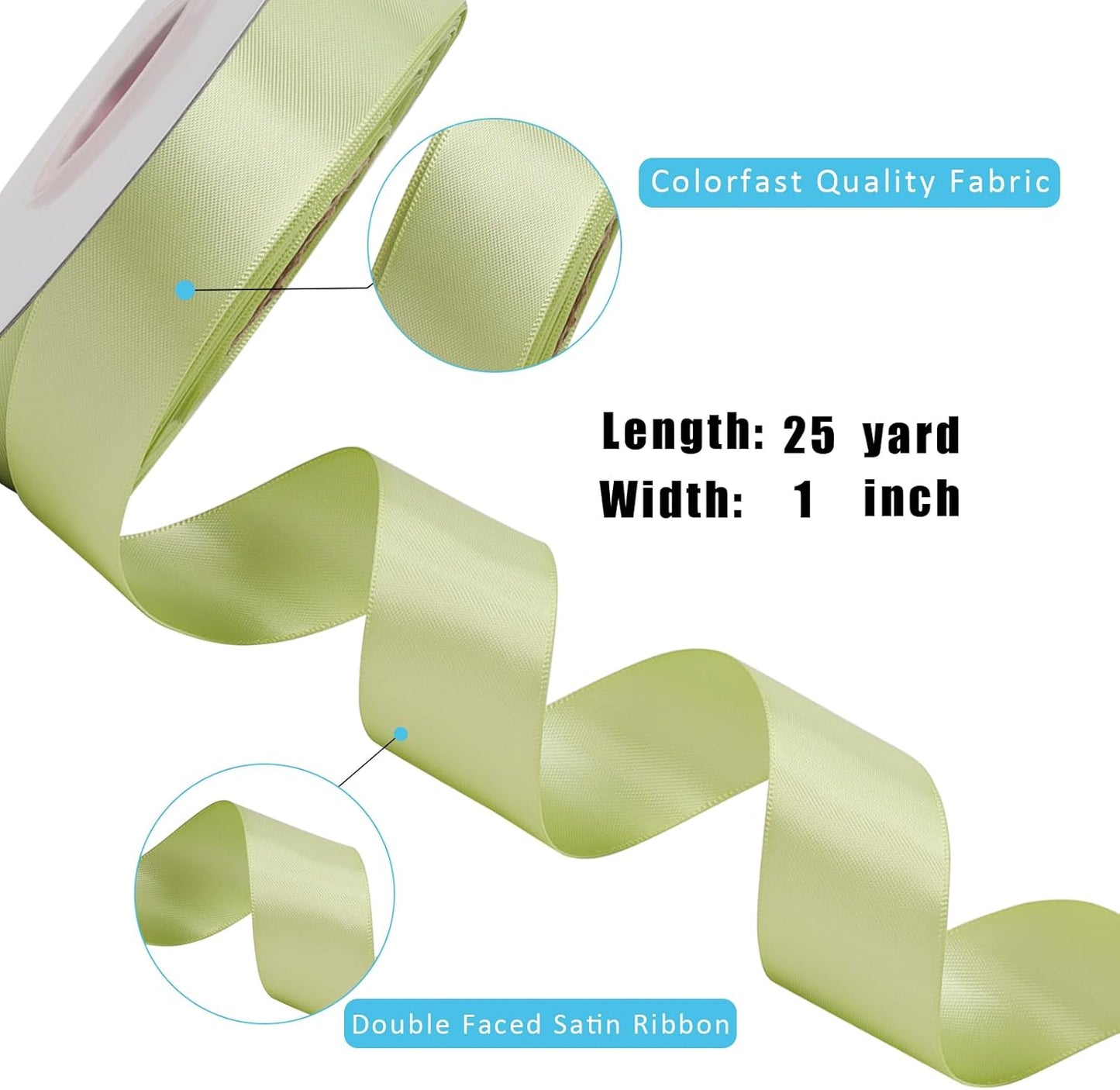 LaRibbons 1 Inch 25 Yard Double Faced Satin Ribbon, Lime Green Satin Craft Fabric Ribbon for Gift Wrapping Floral Bouquets Wedding Party Decoration