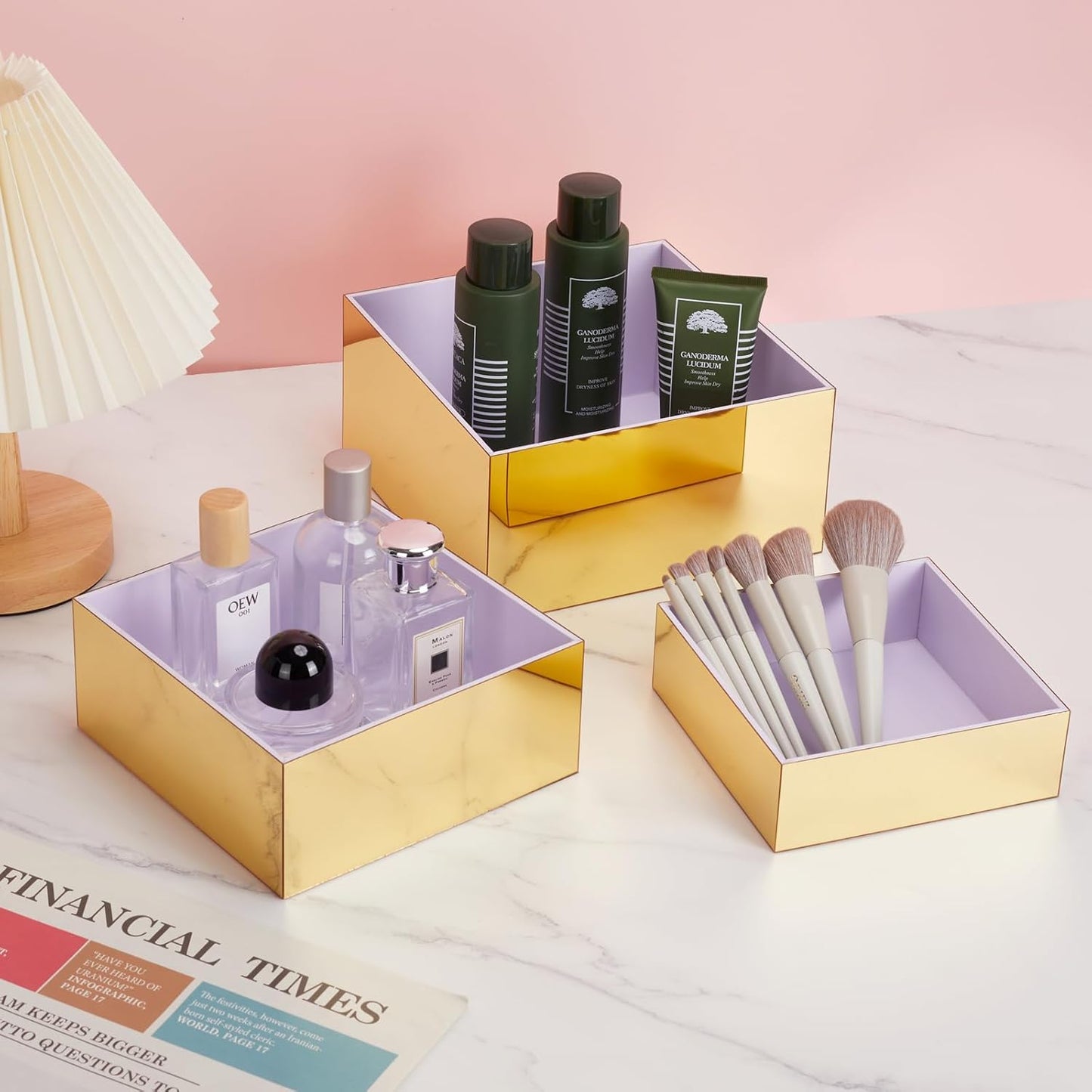 Acrylic Risers for Display 5 Pcs, Food Risers for Party Gold Cube Boxes Display Stands for Jewelry Bag Cosmetics Catering Dessert Collectibles