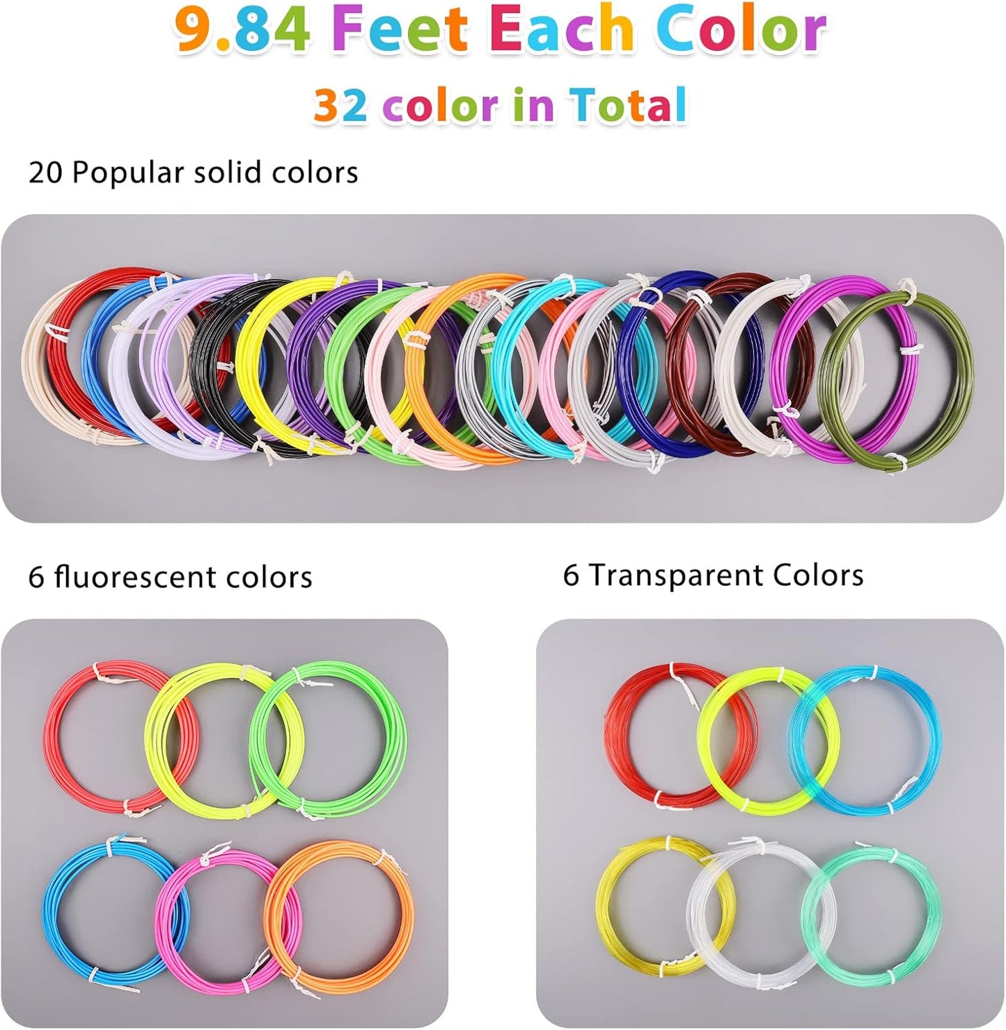 FIROS 3D Pen Filament Refills, 32 Colors 3D Pen PLA Filament, Each Color 9.84 Feet, Total 315 feet 3D Printing Pen PLA Filament, Compatible with SCRIB3D MYNT3D 3D Pen, Not Suitable for 3Doodler