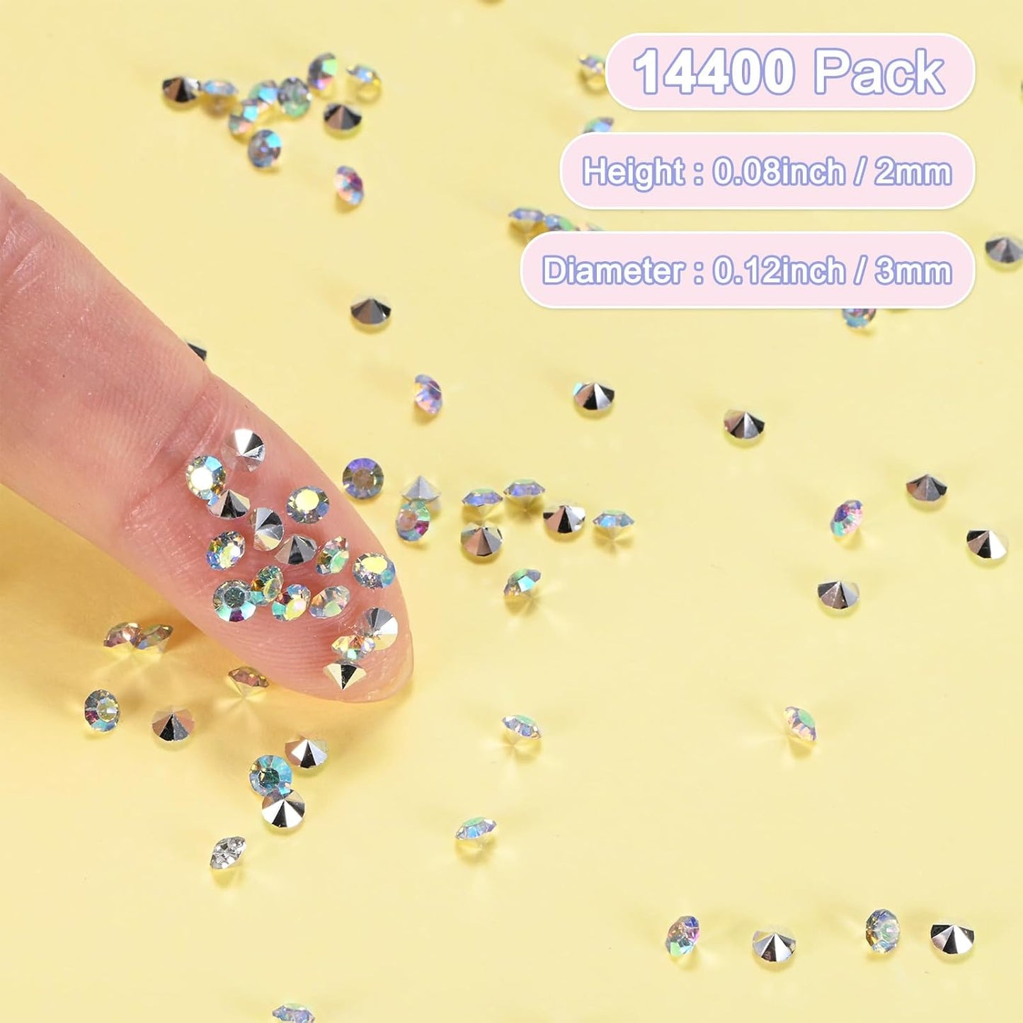 14400-Pack Acrylic Diamonds, 0.12 Inch/3mm Wedding Table Scatter Confetti Crystals for Vase Fillers/Art Craft, Acrylic Diamonds Gems [Silver AB]