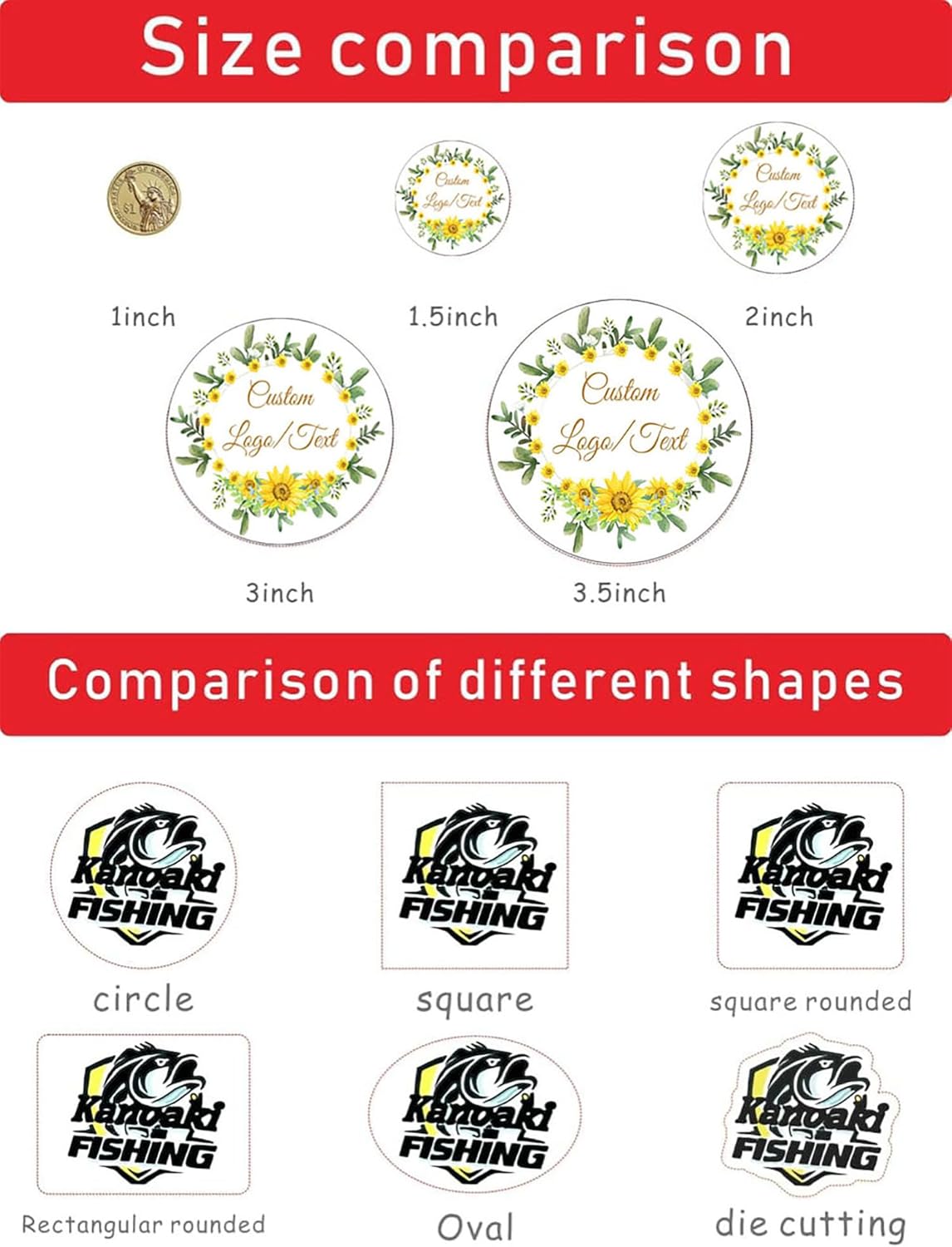 Custom Stickers for Weddings, Birthdays & Businesses - Personalized Labels with Your Logo - Waterproof, Fade and Heat Resistant - Pack of 100-1000 (Wreath W, 4 Inch)