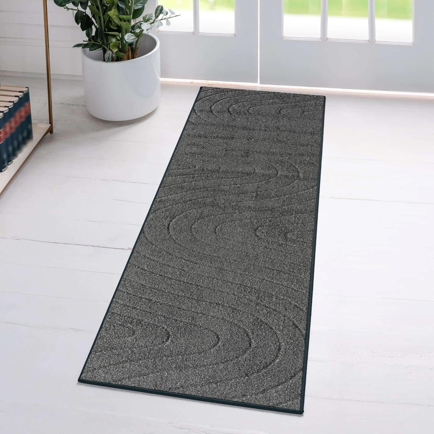LUXE WEAVERS Modern Geometric Wave Anthracite 2x8 Area Rug