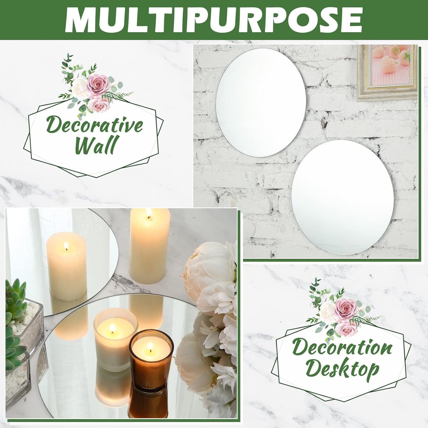 Tuanse 18 Pcs Round Mirror Candle Plate Set Round Trays Circle Centerpieces for Tables Mirror Plate Party Tiles for Wedding Decor Crafts Christmas Decorations(10 Inch)