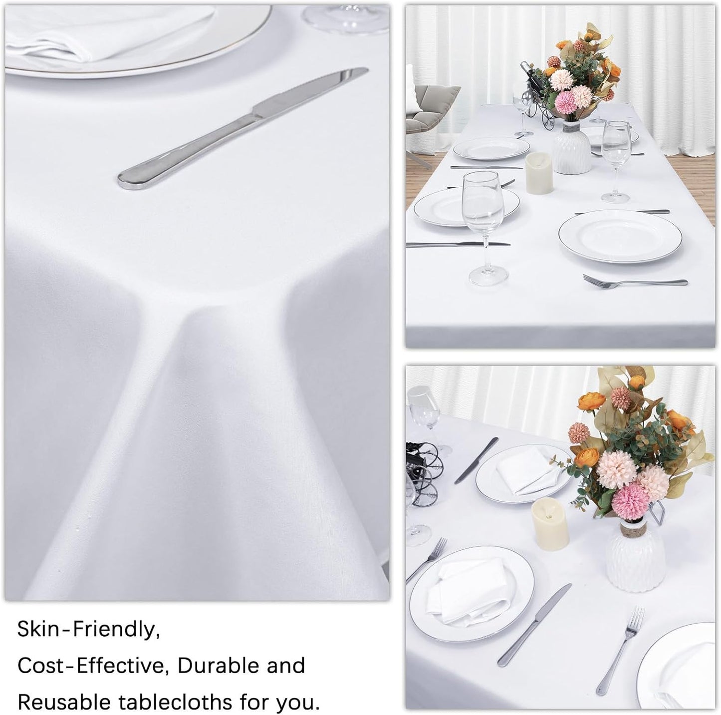 8 Pack White Table Cloth 90 x 156 Inch Rectangular Tablecloths for 8 Foot Rectangle Tables, Wrinkle Resistant White Tablecloth Washable Polyester Fabric Table Covers for Party Wedding Banquet