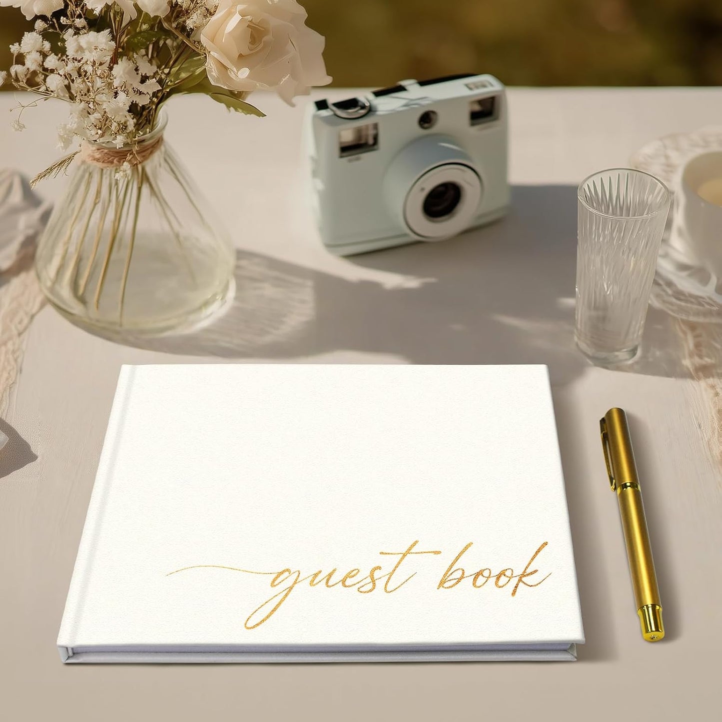 Wedding Guest Book Personalized 2025 - Leather Photo Guestbook for Reception Parties, Baby Showers, Birthdays, Special Events - 112 Pages Blank and Lined Thick Paper Guest Book