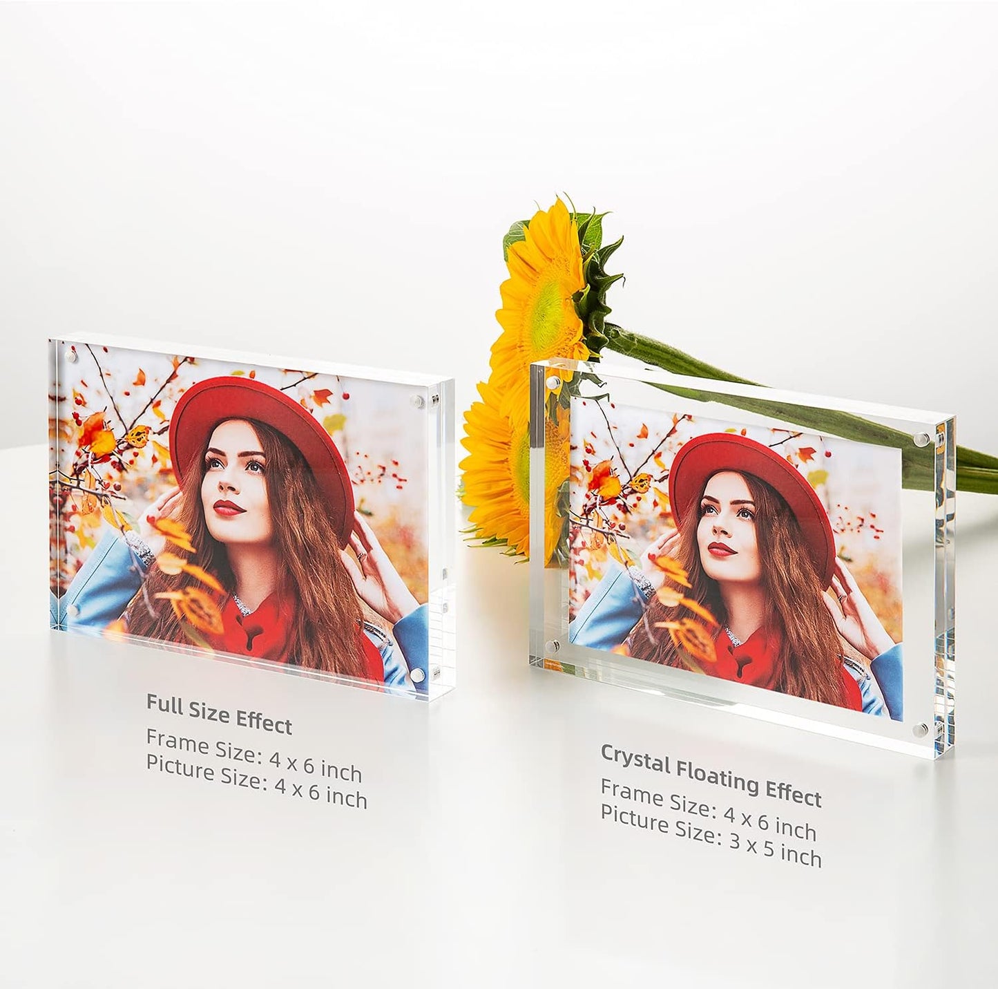 Acrylic Picture Frame, Clear Freestanding Double Sided 20mm Thickness Frameless Magnetic Photo Frames Desktop Display with Gift Box Package (4x6 6 pack)