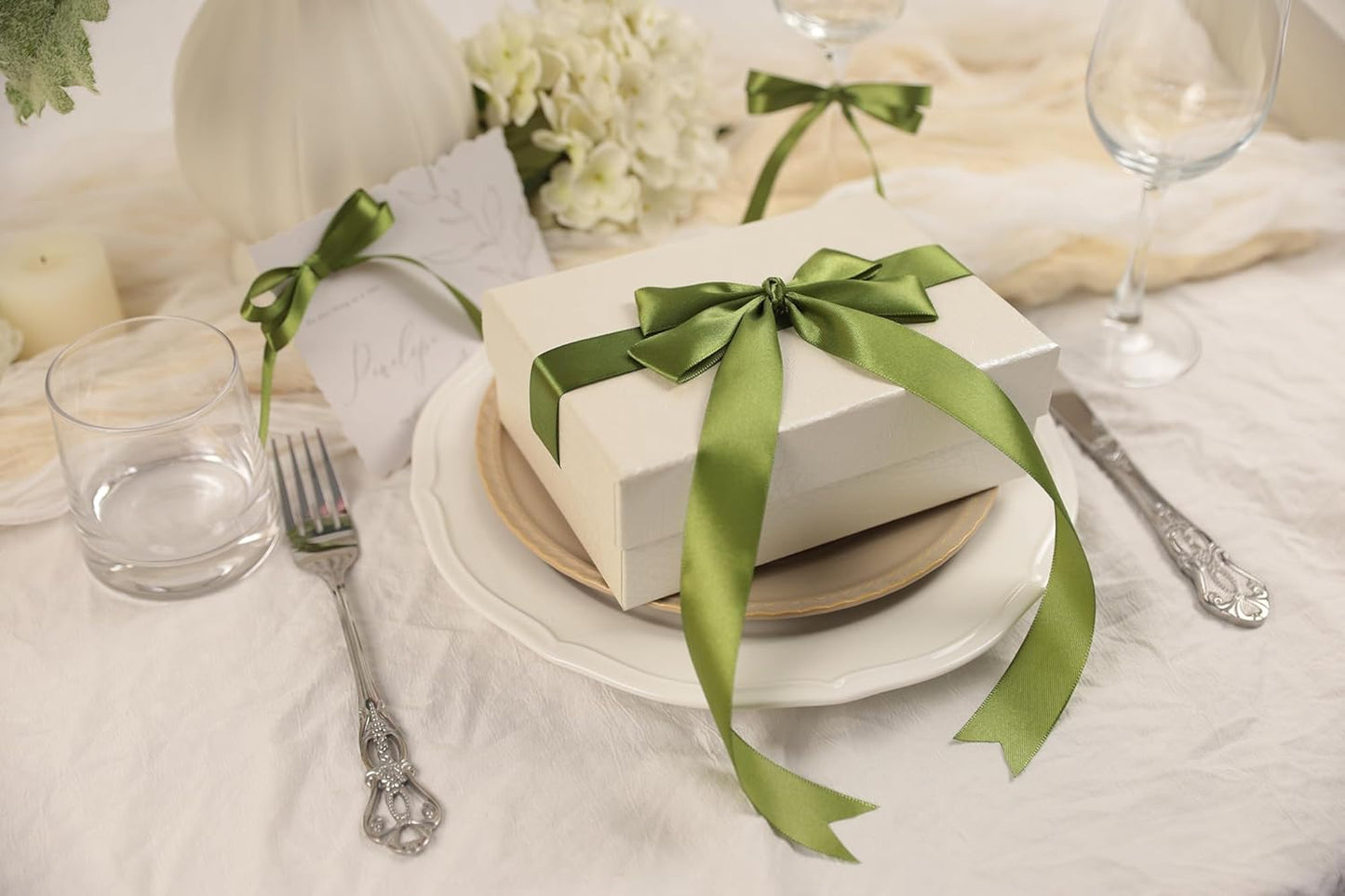 Olive Green Satin Ribbon 1 inch X Continuous 50 Yards, Single Face Polyester Ribbon Perfect for Gift Wrapping, Flower Bouquet, Wedding Decor, Crafts, Bow Making, Sewing and More