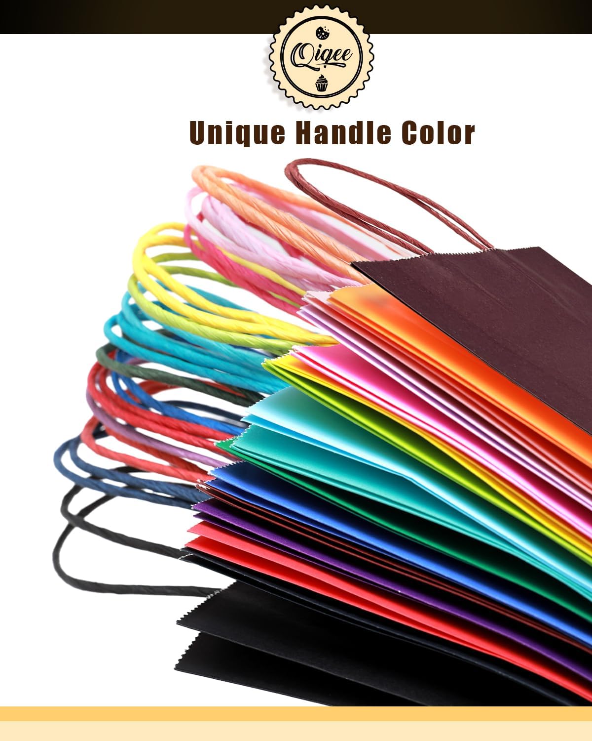 qiqee 100Pcs Paper Gift Bags with Handles 16 Different Senior Color Bags Multiple Uses（13"x10.3"x4.6",Large Size）