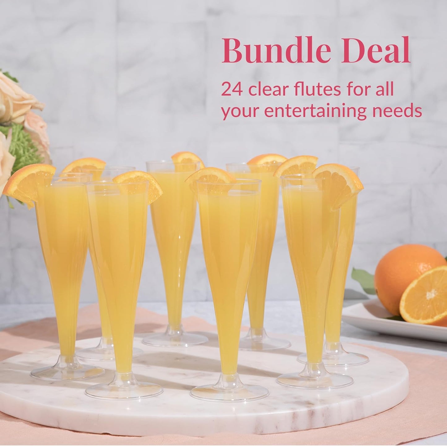 Prestee Set of 24 Clear Plastic Champagne Flutes - 4.5 oz Capacity Shatterproof Disposable Glasses - Suitable for Weddings, Cocktail Parties, and Outdoor Celebrations