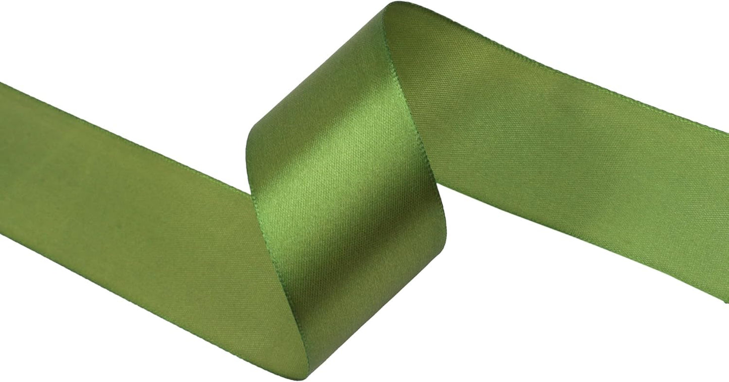Olive Green Satin Ribbon 1-1/2 inch X Continuous 50 Yards, Single Face Polyester Ribbon Perfect for Gift Wrapping, Flower Bouquet, Wedding Decor, Crafts, Bow Making, Sewing and More