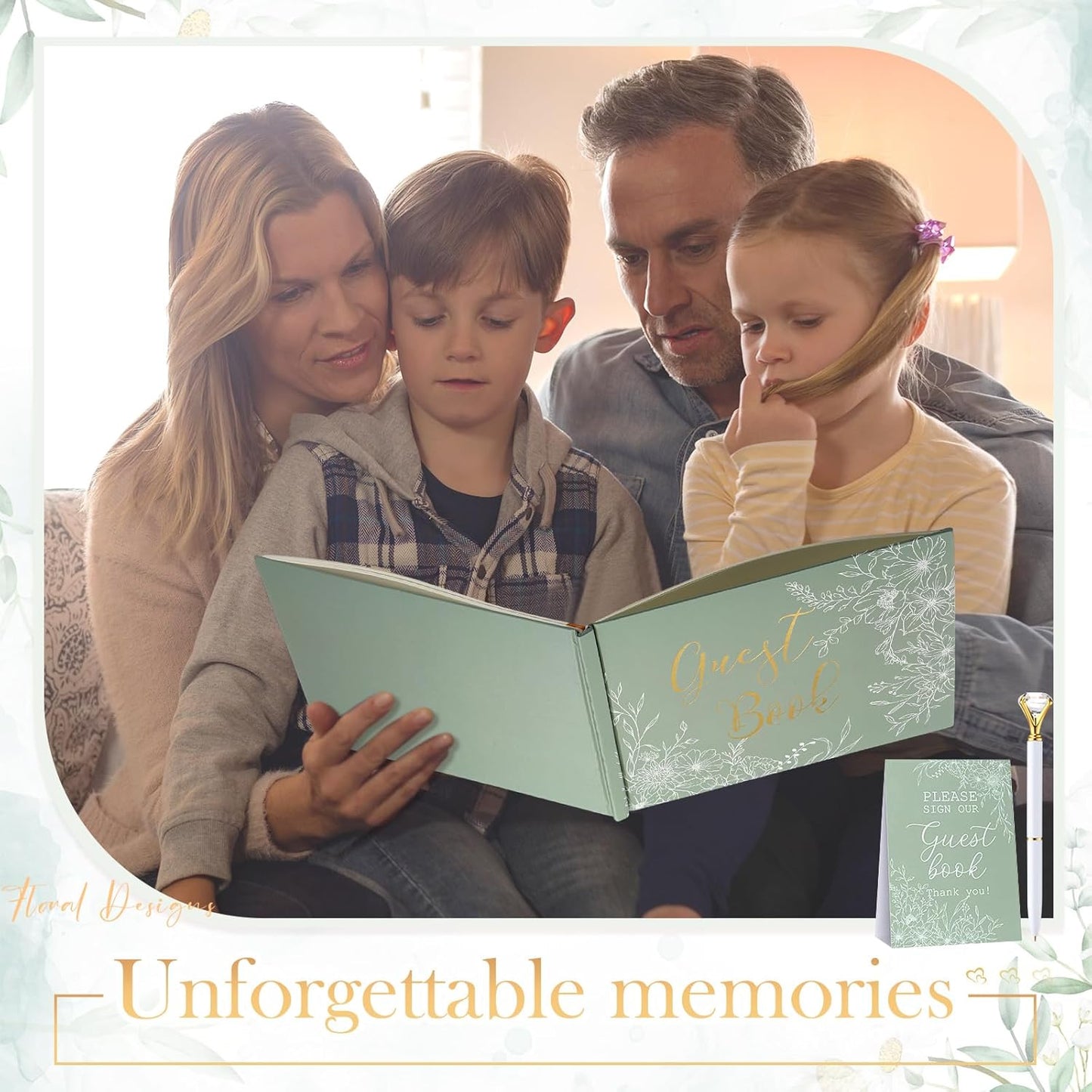 Wedding Guest Book Personalized Photo Guestbook to Sign at Reception Wedding Guest Sign in Book Photo Album Hard Cover 88 Lined Pages for Baby Shower Birthday Anniversary Party(Sage Green)