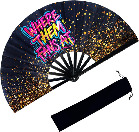 13 Inch Large Clack Hand Fan for Western Line Dance - Where Them Fans at Cowgirl Loud Popping Folding Fan for Country Dancing, Music Festivals, Performances & Weddings Parties