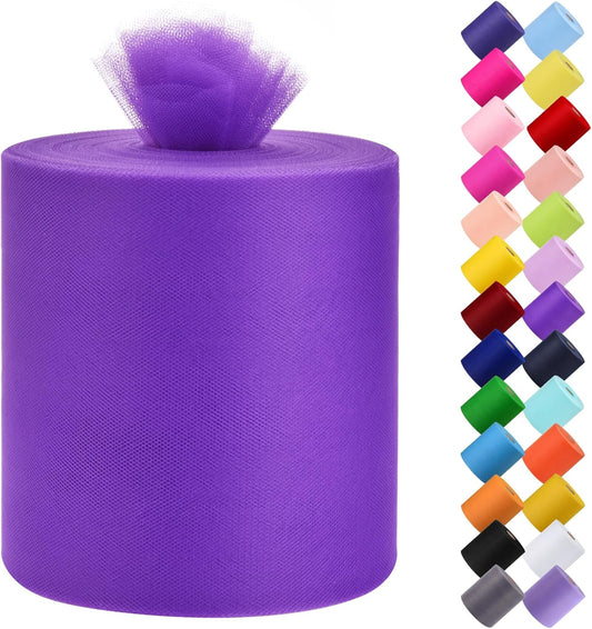 Tulle Fabric Roll, 6” by 200 Yards (600FT) Tulle Organza Fabric Spool for DIY Tutu Skirt Baby Shower Decor Wedding Backdrop Crafts Birthday Party Supplies(Dark Purple)