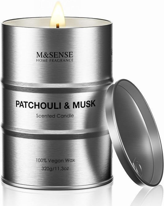 M&SENSE Scented Candle, Patchouli Musk Candle Gifts for Men, 70 Hours Slow Burning Natural Soy Candles11.3 oz, Stress Relief Luxury Aromatherapy Candles Home Decor, Valentines Day Gifts for Him