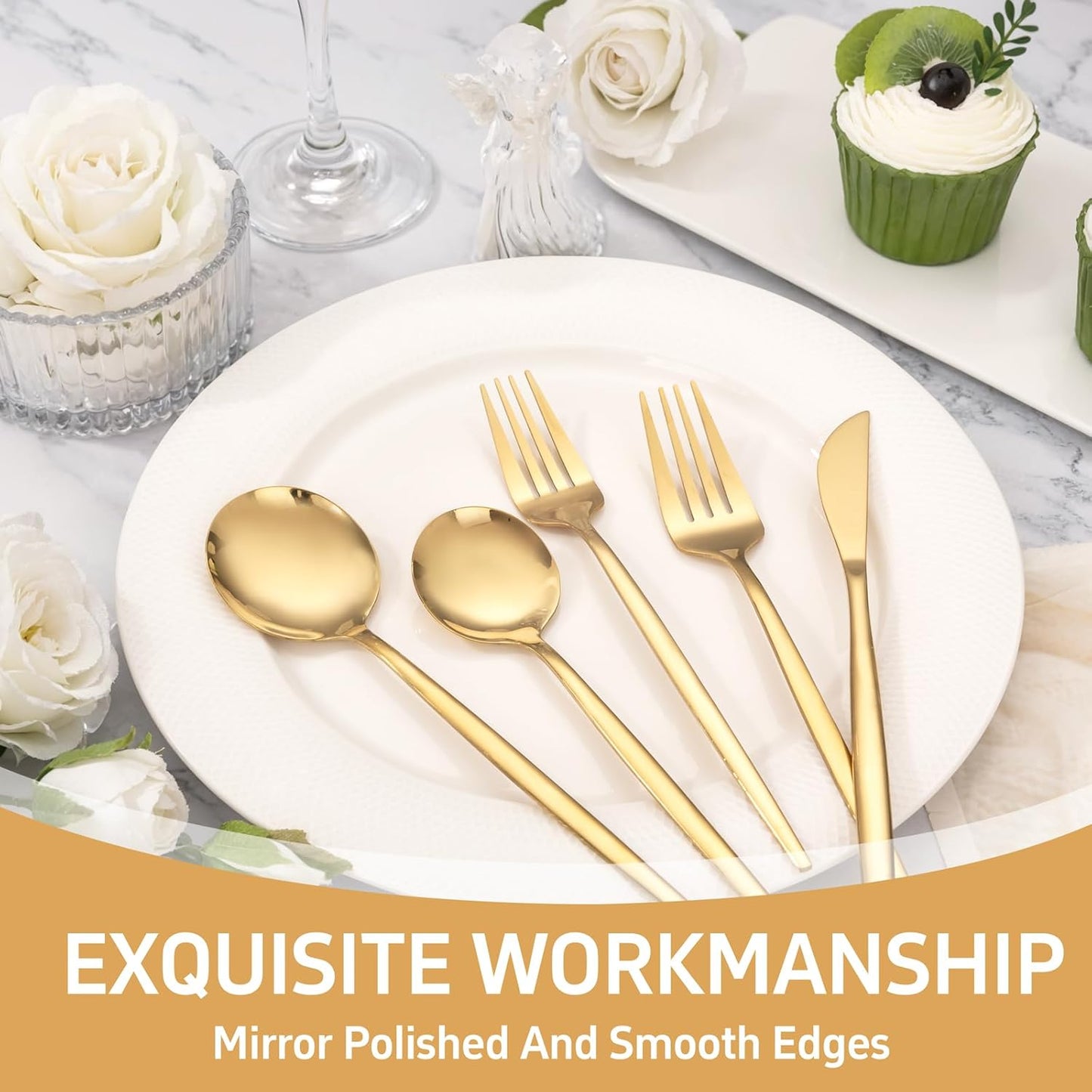 NOCCUR 40-Piece Gold Silverware Set for 8 - Stainless Steel Gold Flatware Set Include Knives, Spoons and Forks for Home/Party/Thanksgiving