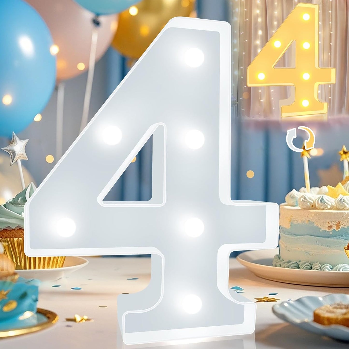 Pooqla LED Light Up Numbers, Warm White and Cool White Decorative Lighted Marquee Numbers, Light Up Numbers for Boys Girls Party, Wedding, Bar, Night Light, Room Decor, Birthday Decoration, Number 4