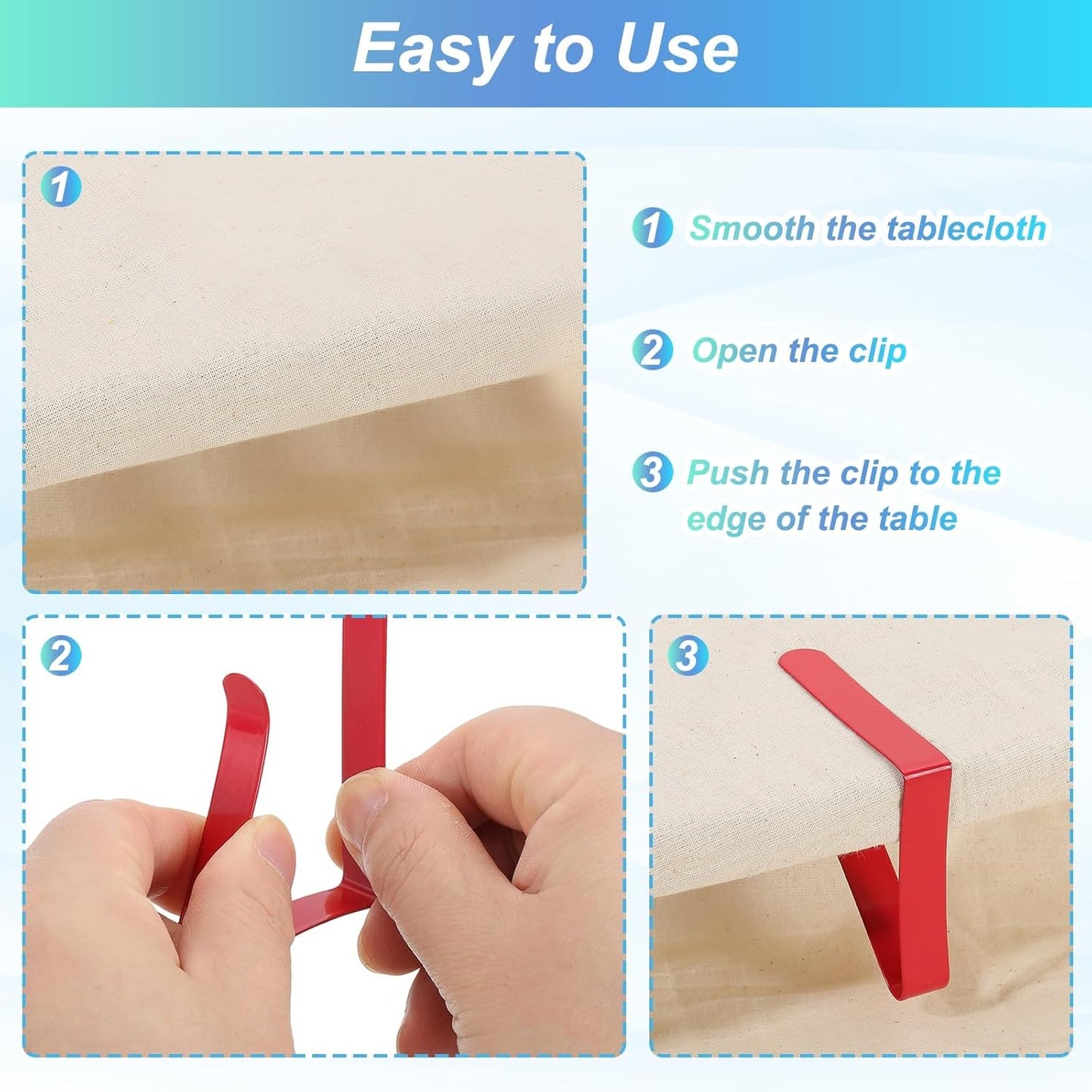 uxcell 4 Pack Tablecloth Clips, Stainless Steel Table Cloth Cover Clamps, 2.56" x 2.68" Windproof Holder Clips for Home Party Picnic Wedding Camping Dining Tables, Blue Green