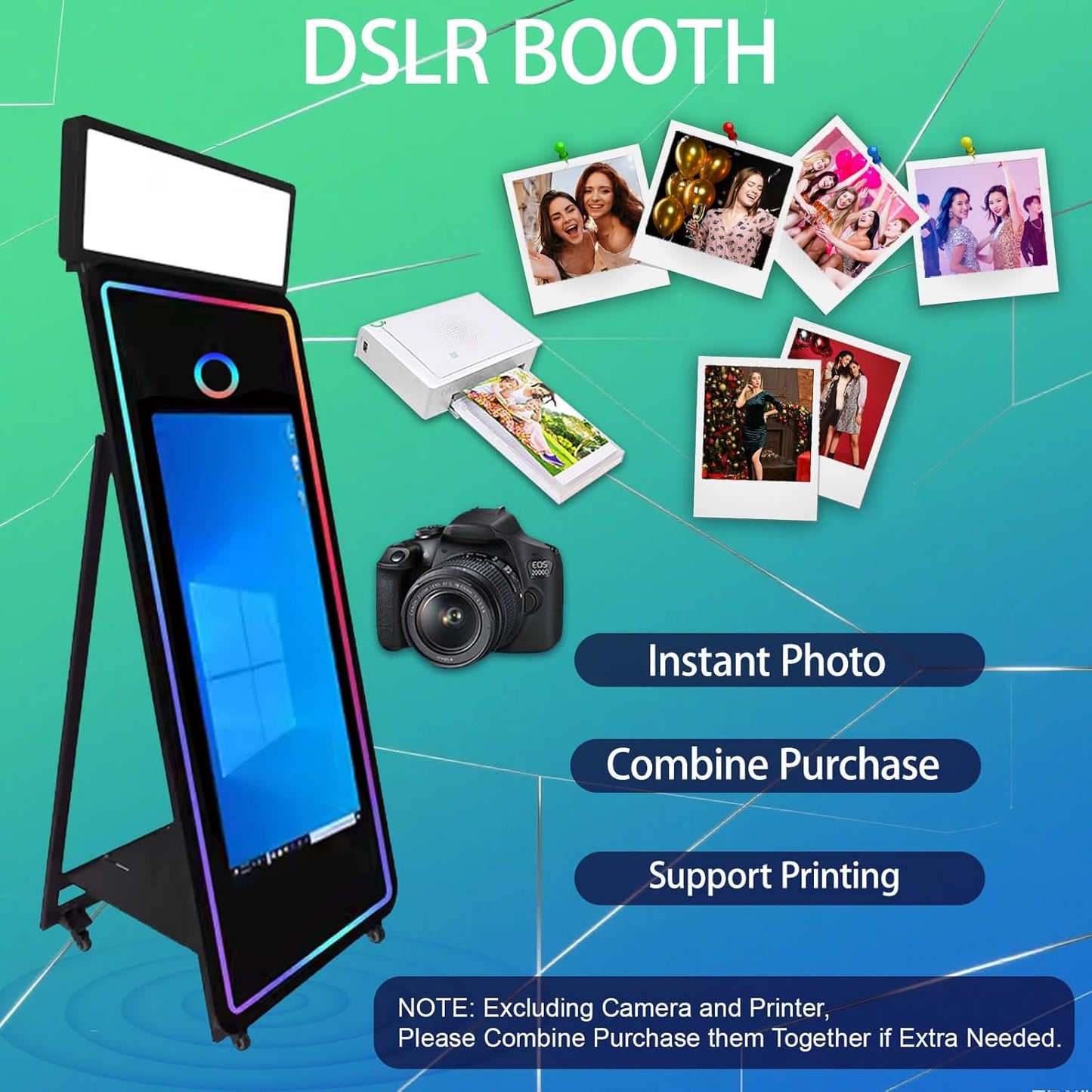 65''Magic Mirror Photo Booth Machine,Mirror Photo Booth 43''Touch Screen,Photo Booth with Flight Case,App Control,RGB Light for Wedding Party Events (Black, Machine)